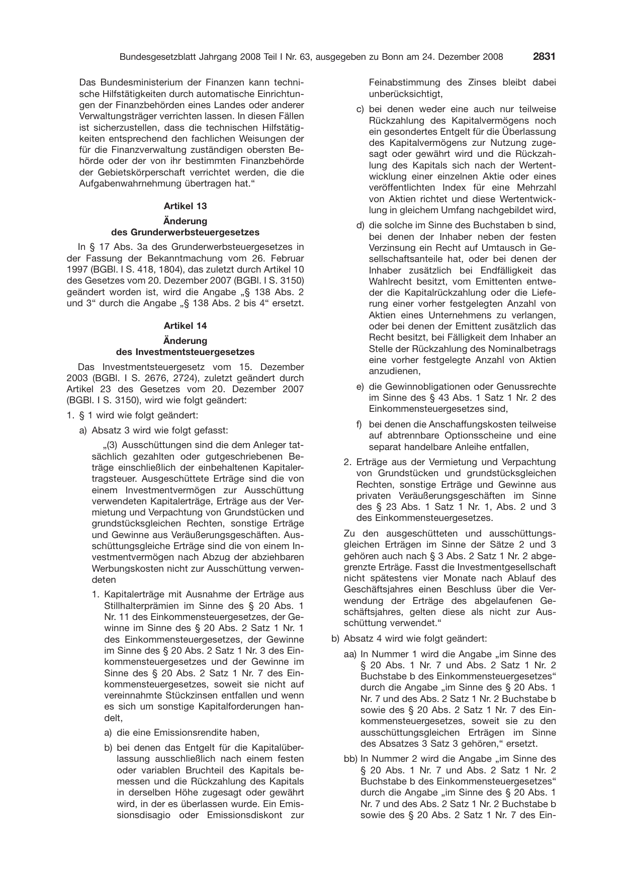 BGBl. 2008, Seite 2831 — Originalseite als Abbildung