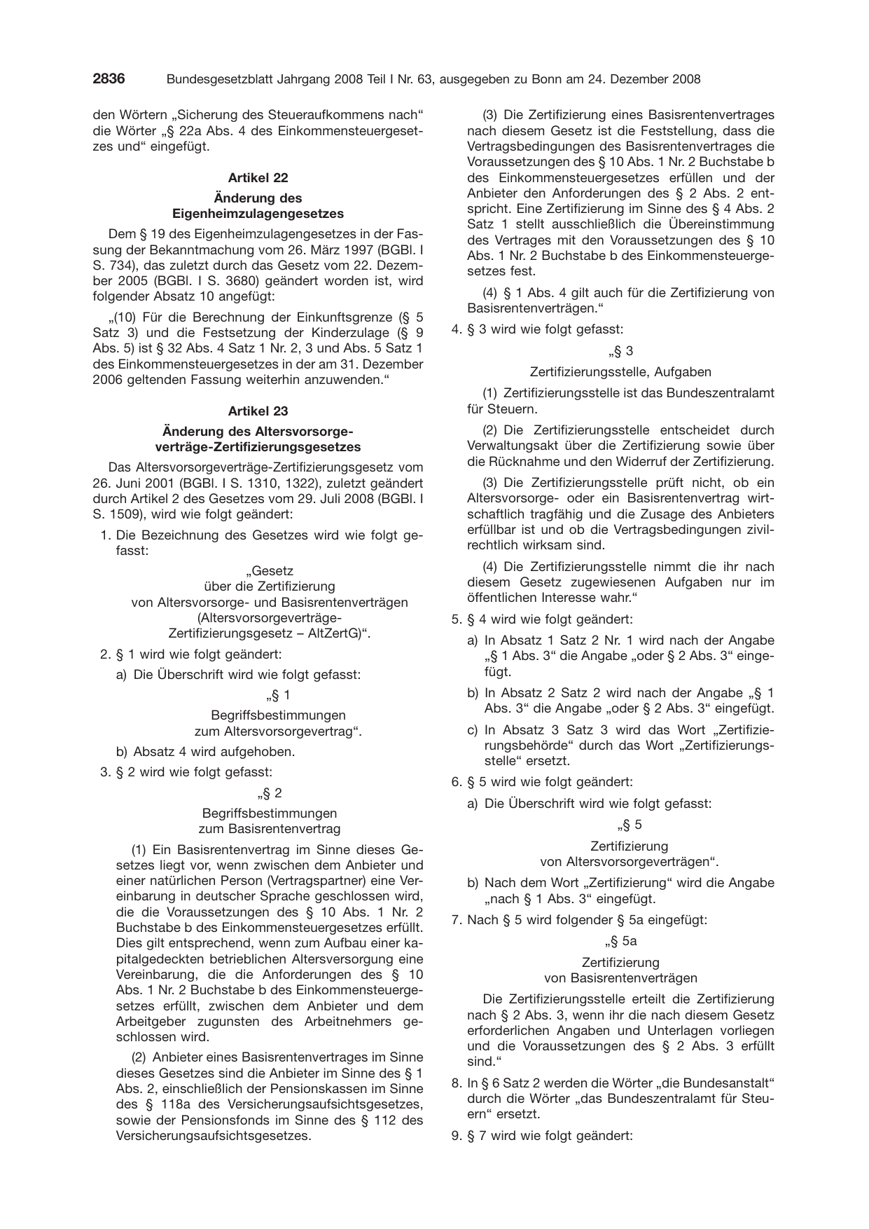 BGBl. 2008, Seite 2836 — Originalseite als Abbildung