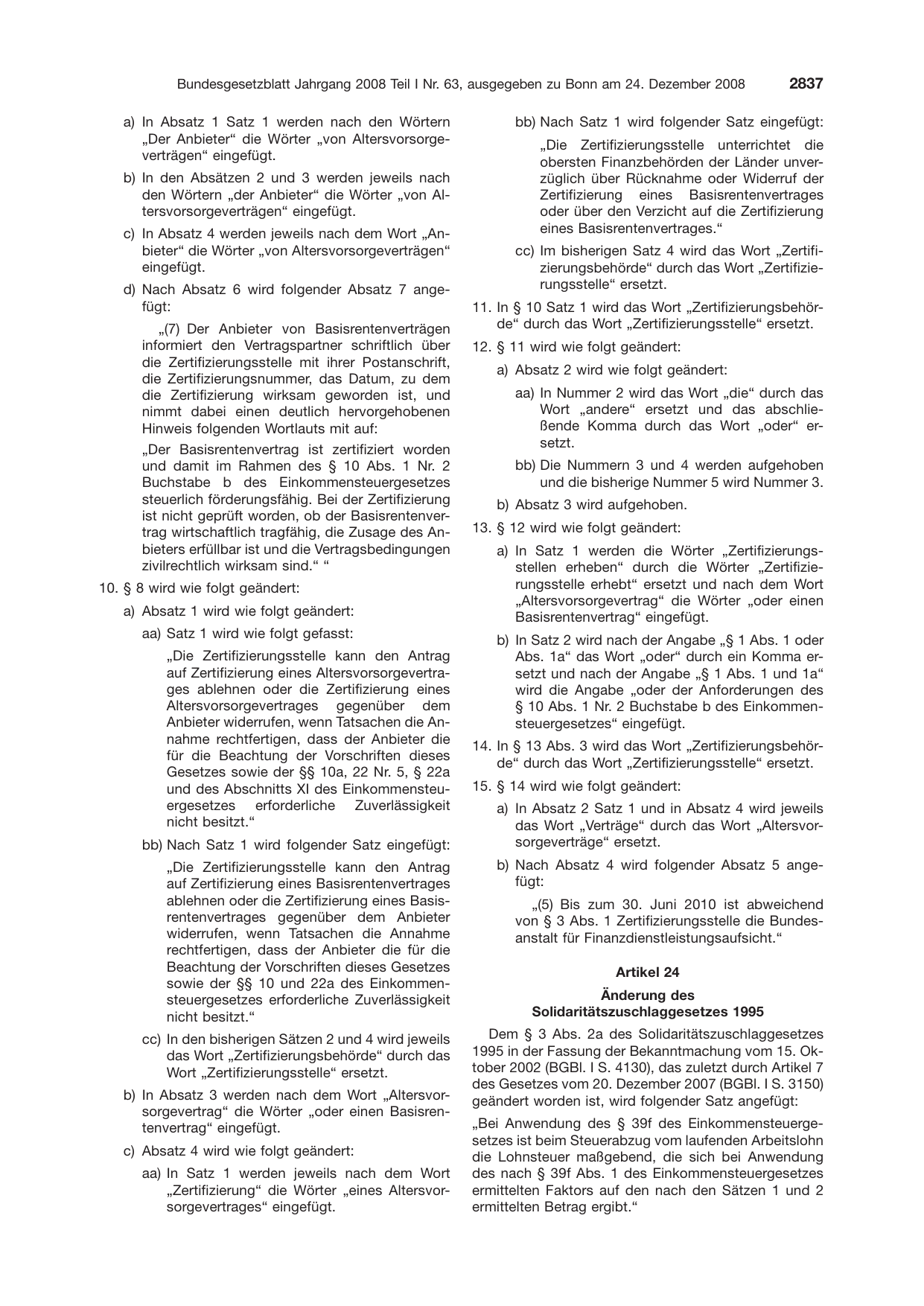 BGBl. 2008, Seite 2837 — Originalseite als Abbildung