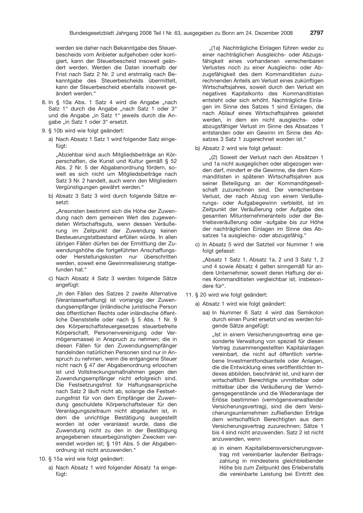 BGBl. 2008, Seite 2797 — Originalseite als Abbildung