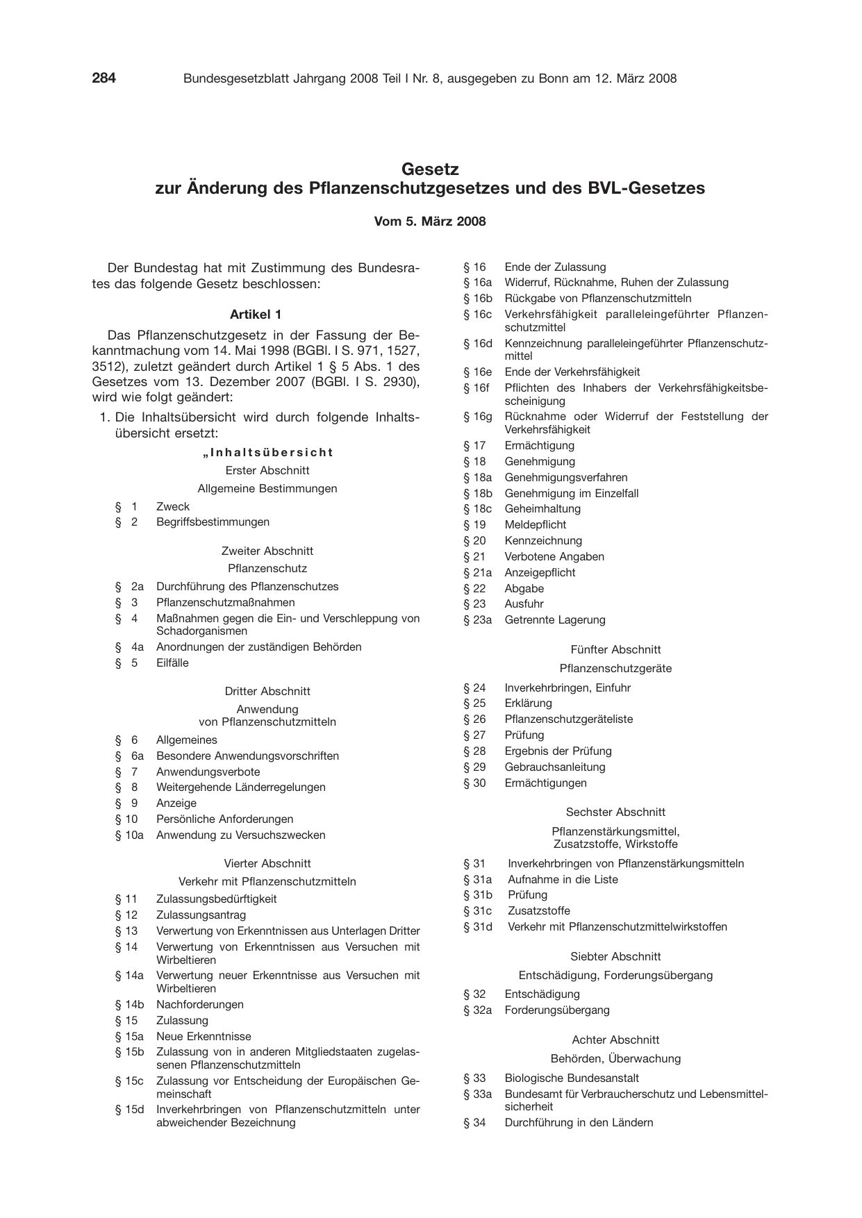 BGBl. 2008, Seite 284 — Originalseite als Abbildung