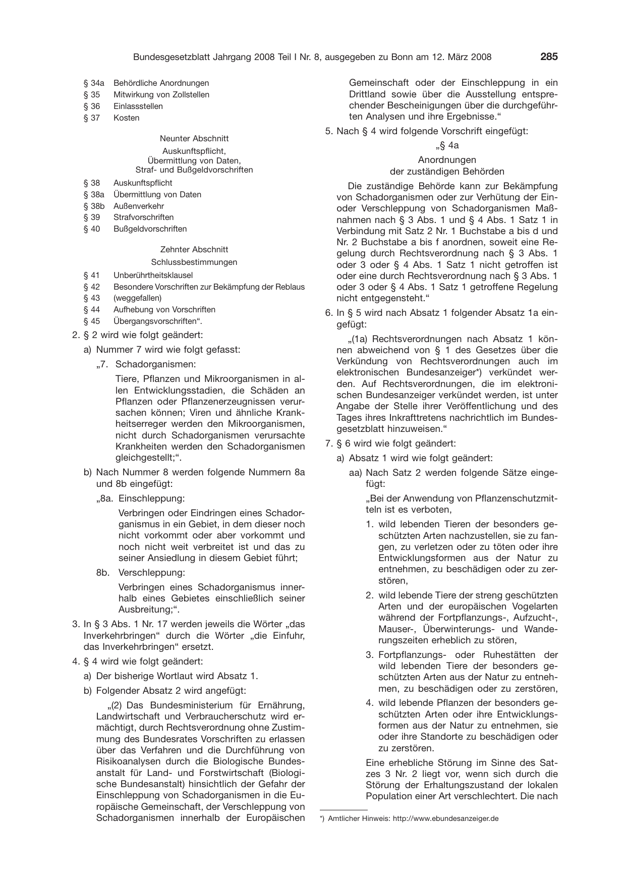 BGBl. 2008, Seite 285 — Originalseite als Abbildung