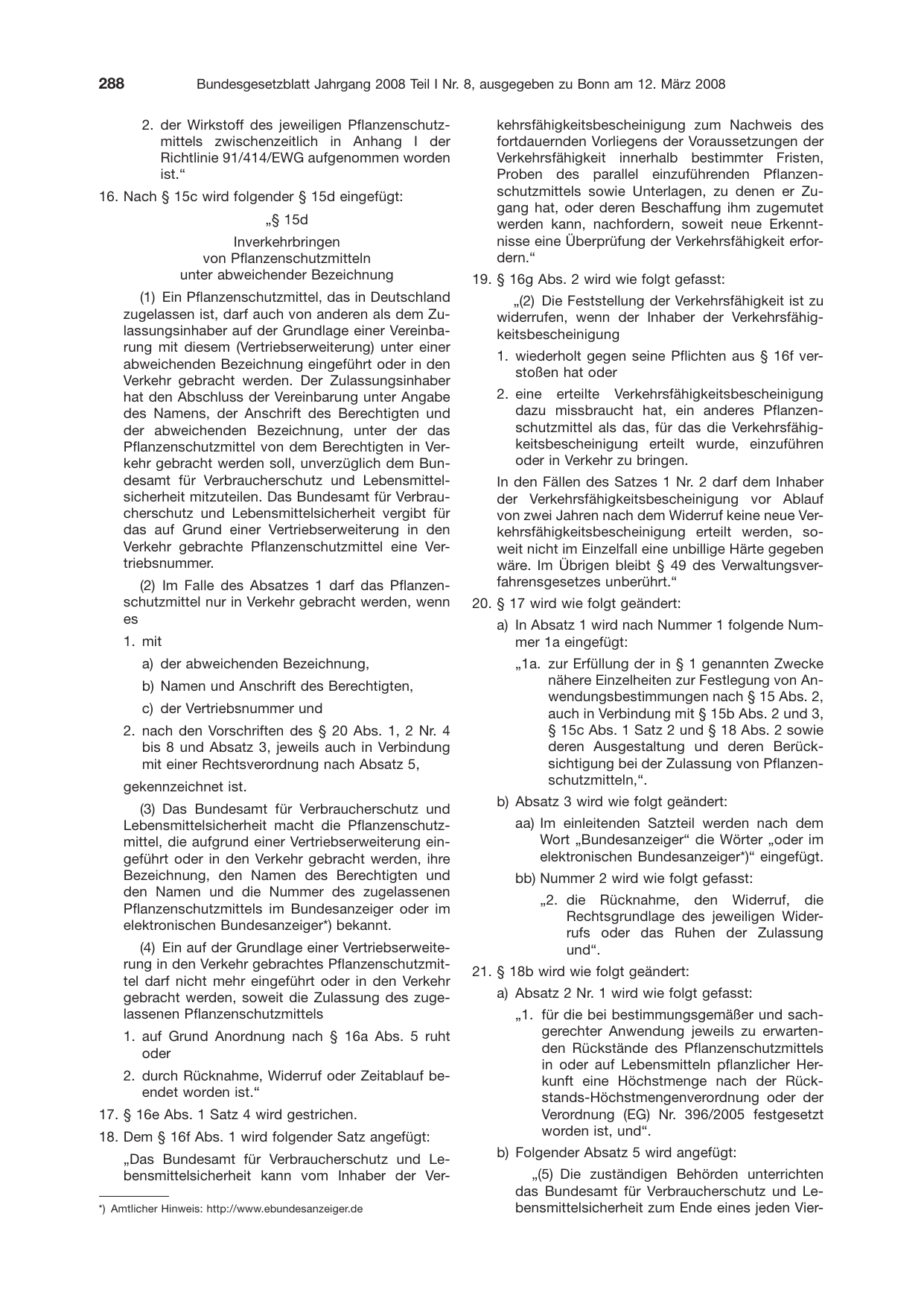 BGBl. 2008, Seite 288 — Originalseite als Abbildung