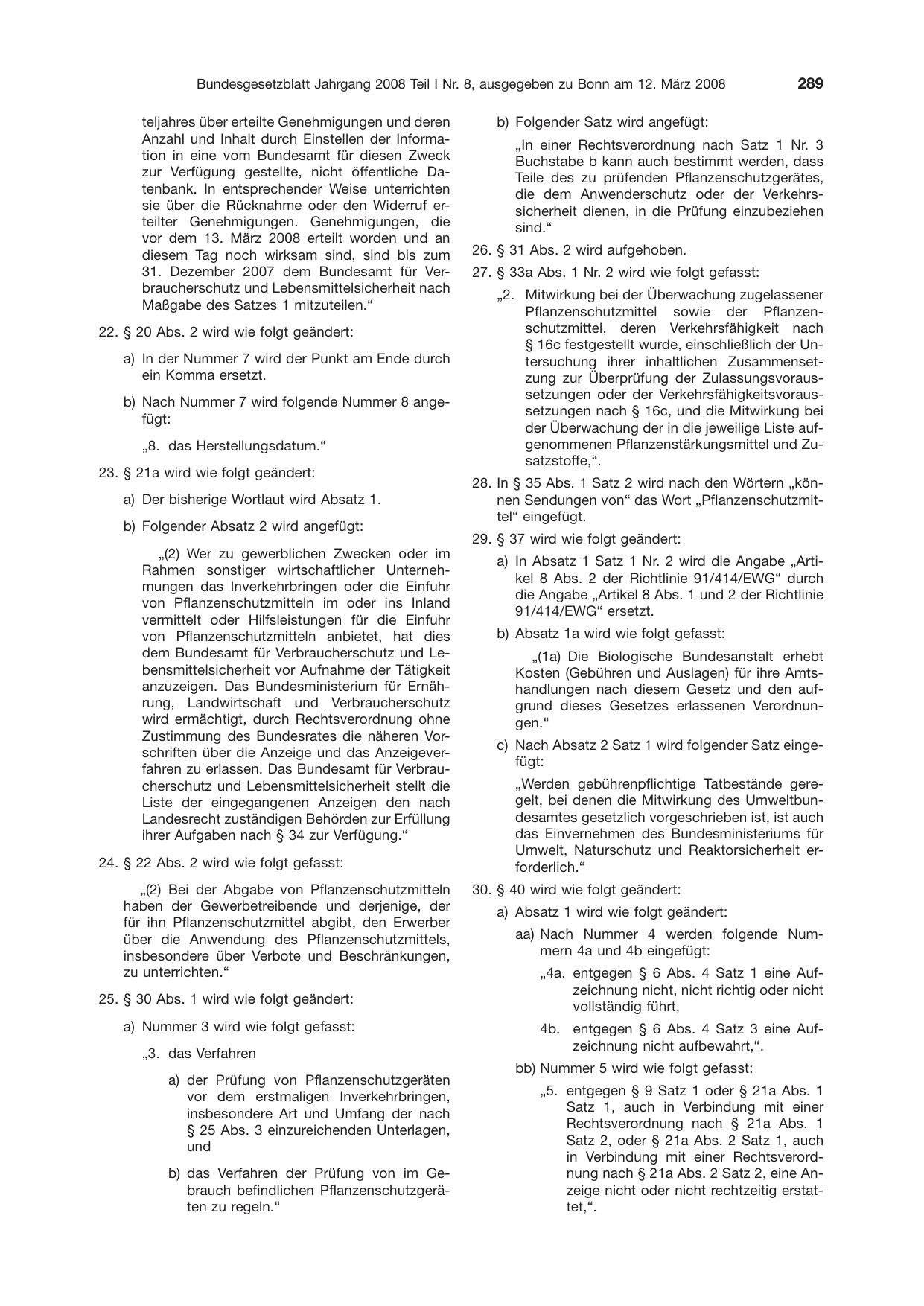BGBl. 2008, Seite 289 — Originalseite als Abbildung