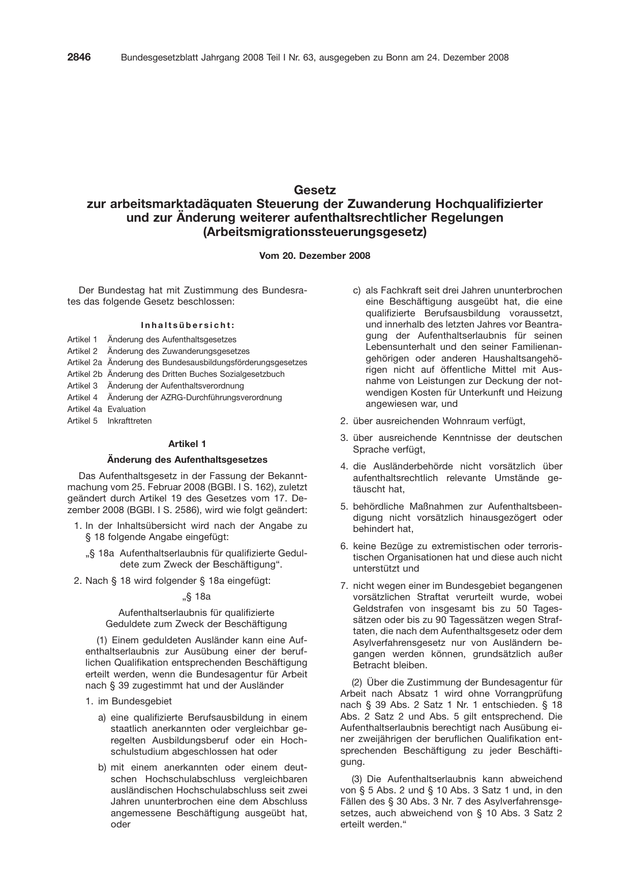 BGBl. 2008, Seite 2846 — Originalseite als Abbildung