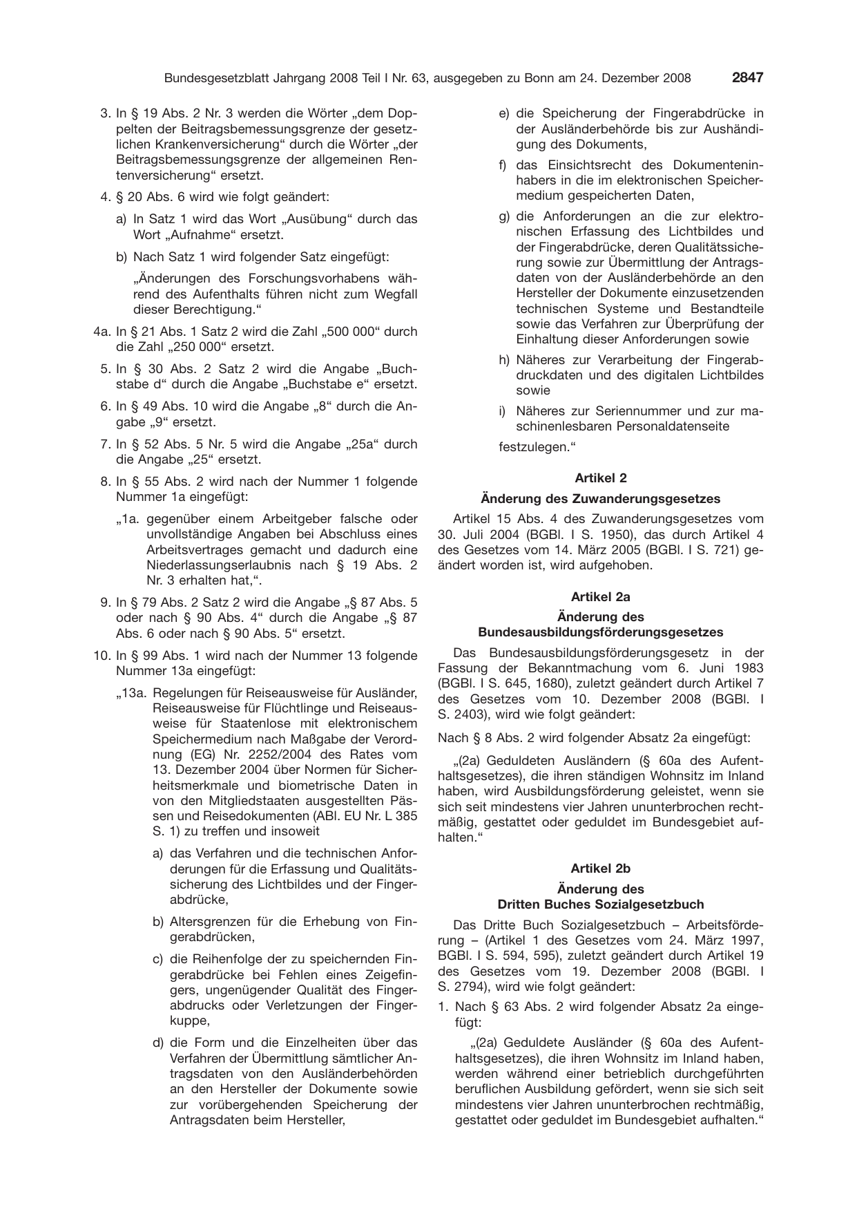 BGBl. 2008, Seite 2847 — Originalseite als Abbildung