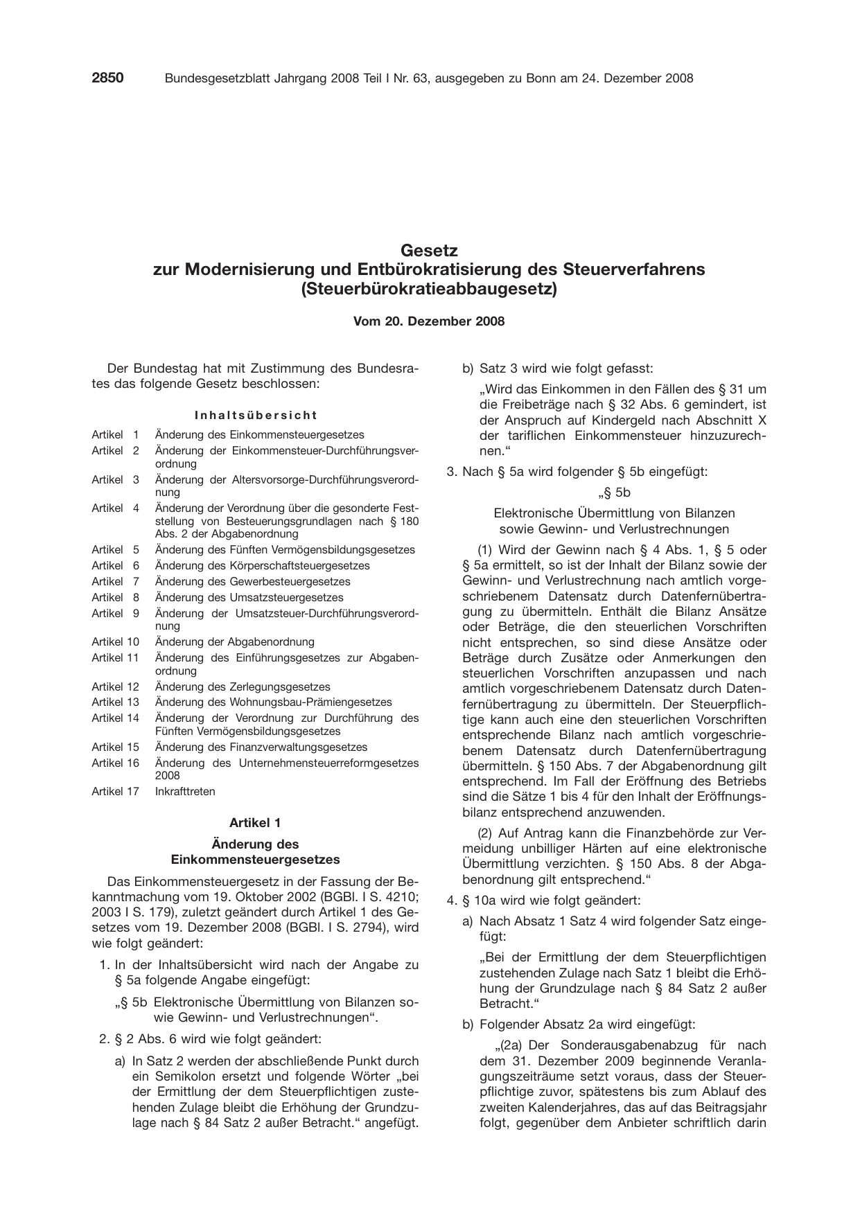 BGBl. 2008, Seite 2850 — Originalseite als Abbildung