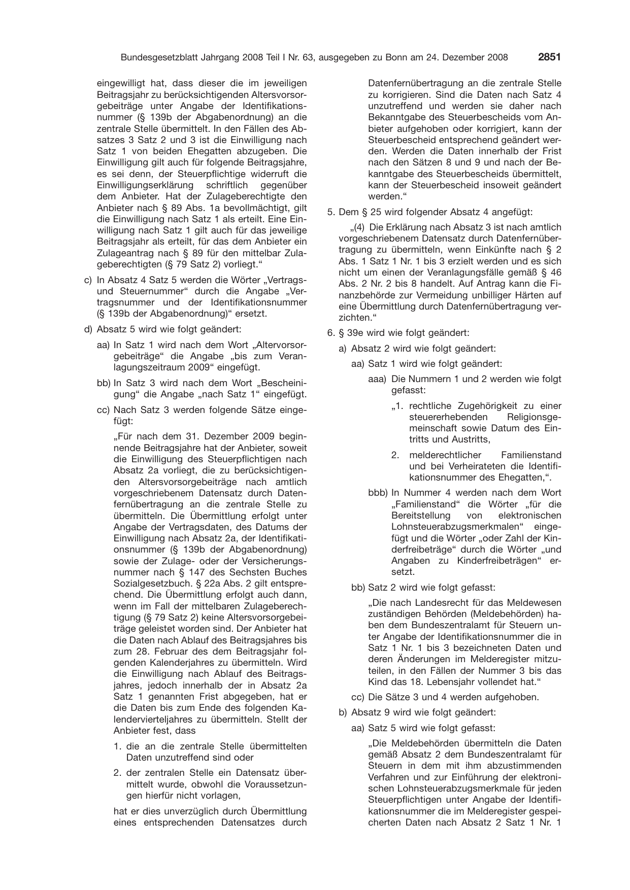 BGBl. 2008, Seite 2851 — Originalseite als Abbildung