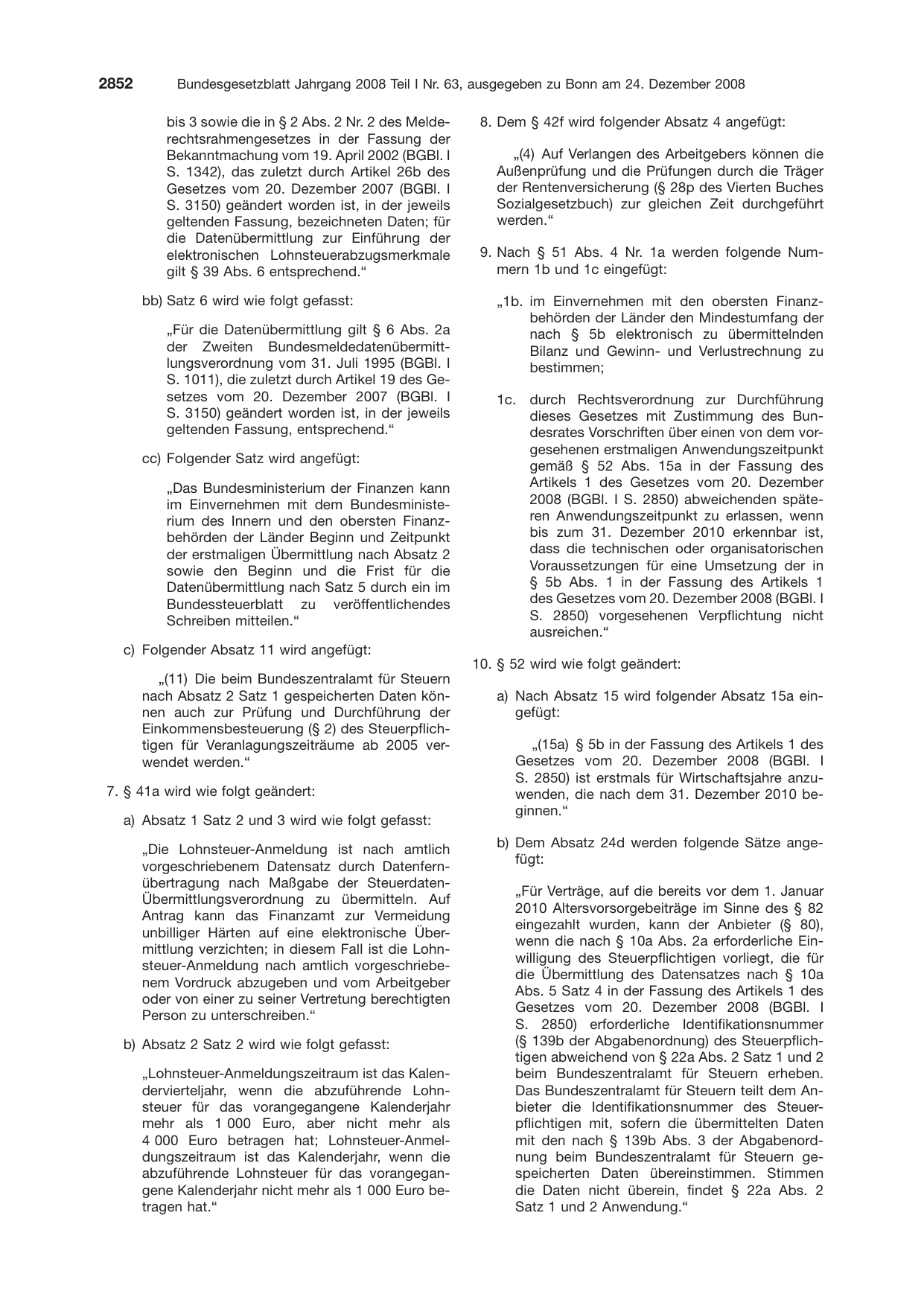 BGBl. 2008, Seite 2852 — Originalseite als Abbildung
