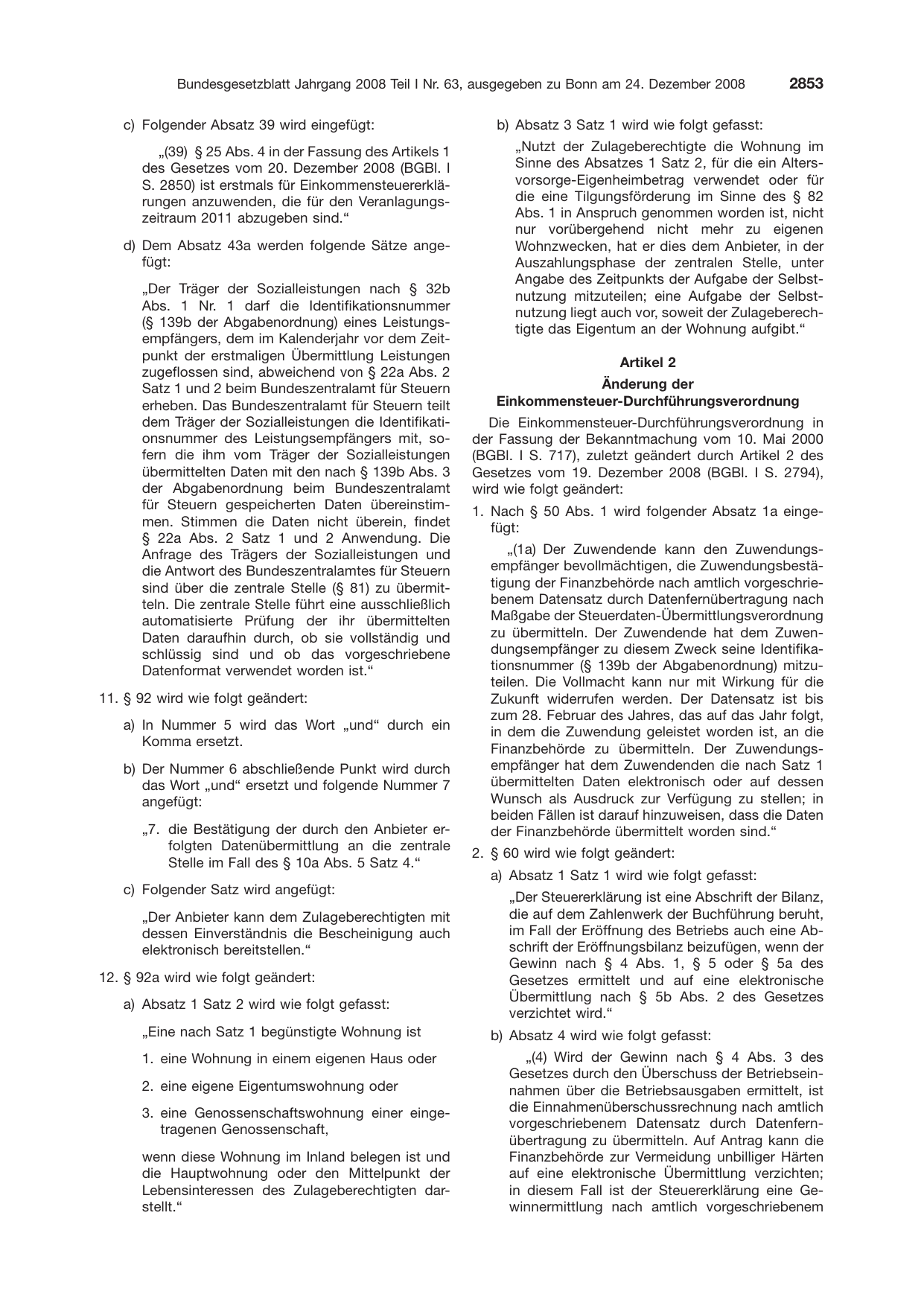 BGBl. 2008, Seite 2853 — Originalseite als Abbildung