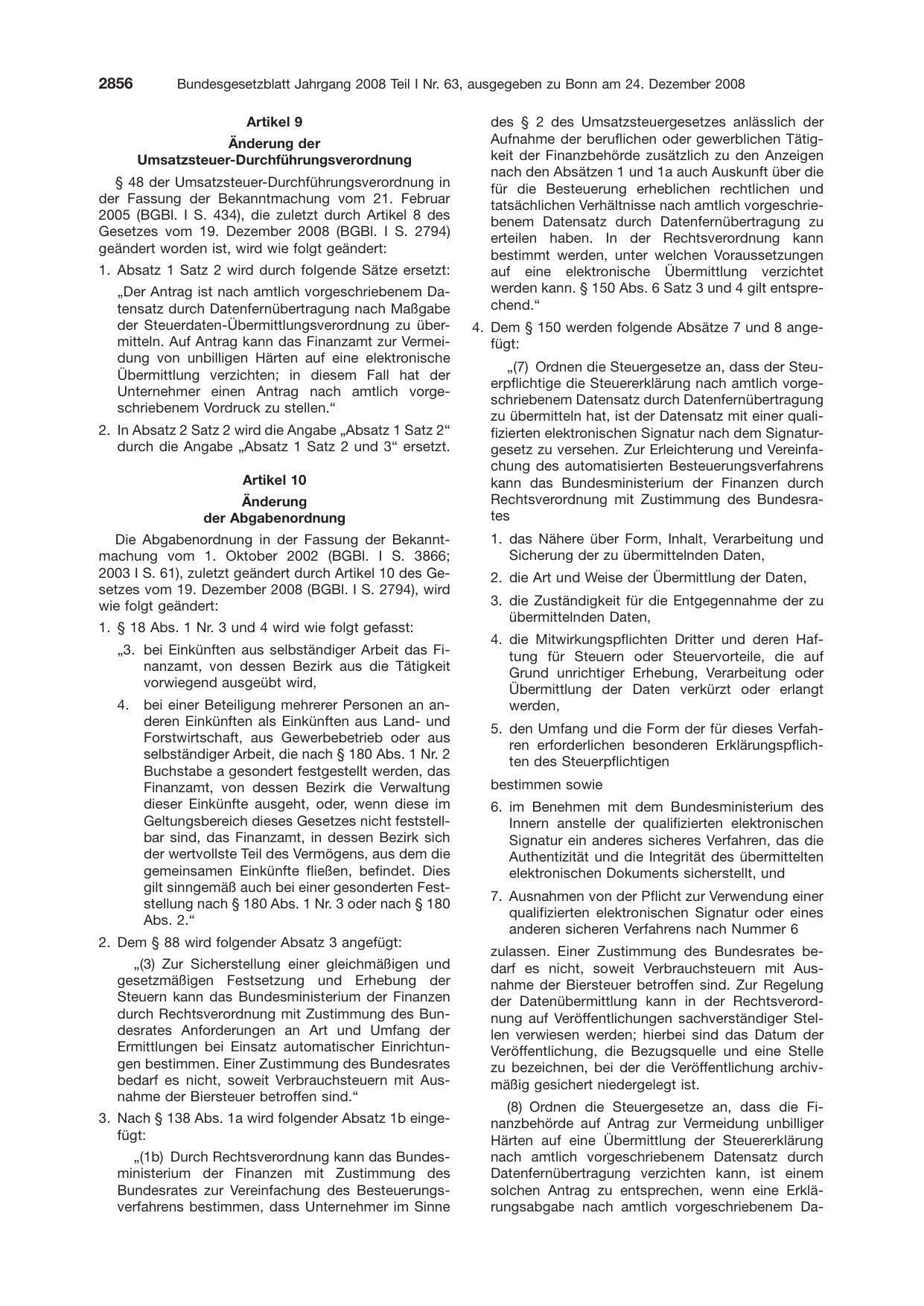 BGBl. 2008, Seite 2856 — Originalseite als Abbildung