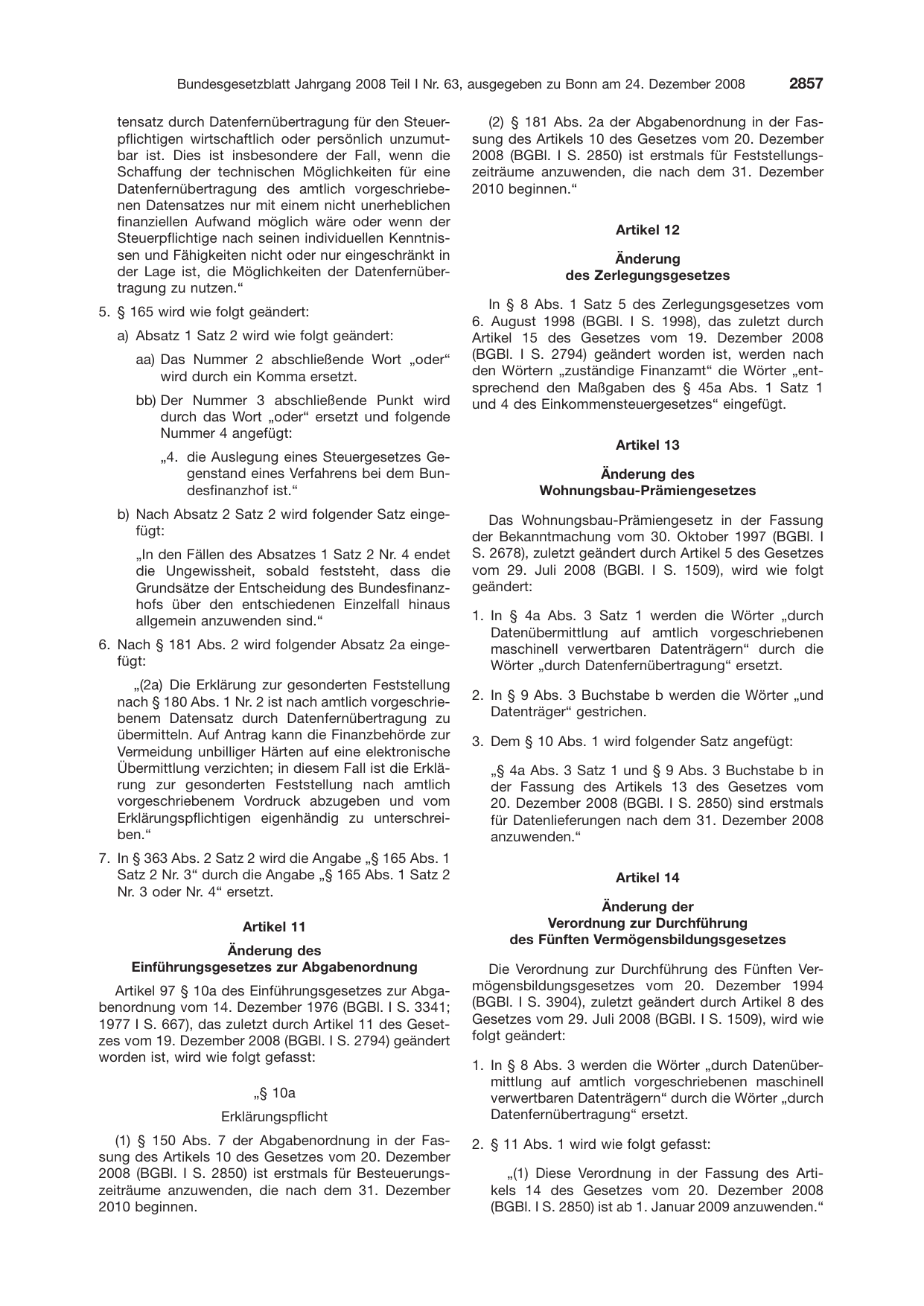 BGBl. 2008, Seite 2857 — Originalseite als Abbildung