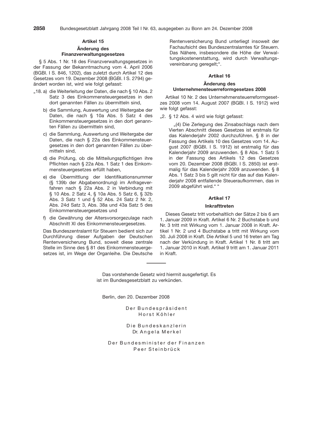 BGBl. 2008, Seite 2858 — Originalseite als Abbildung