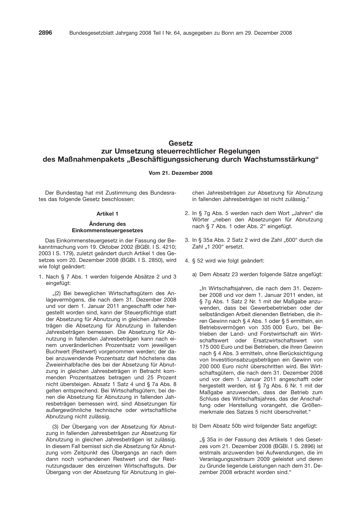BGBl. 2008, Seite 2896 — Originalseite als Abbildung