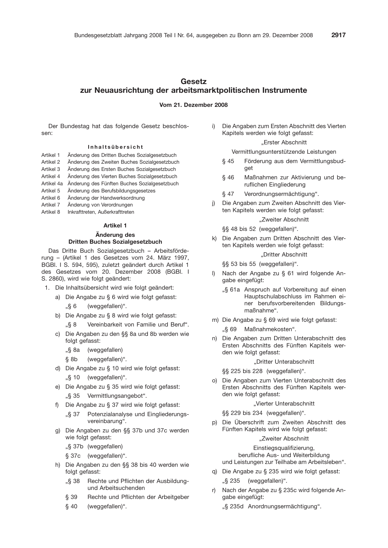 BGBl. 2008, Seite 2917 — Originalseite als Abbildung