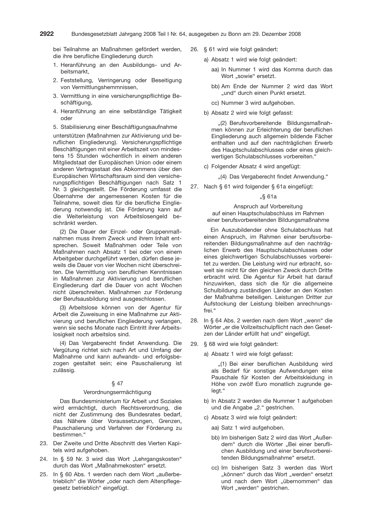 BGBl. 2008, Seite 2922 — Originalseite als Abbildung