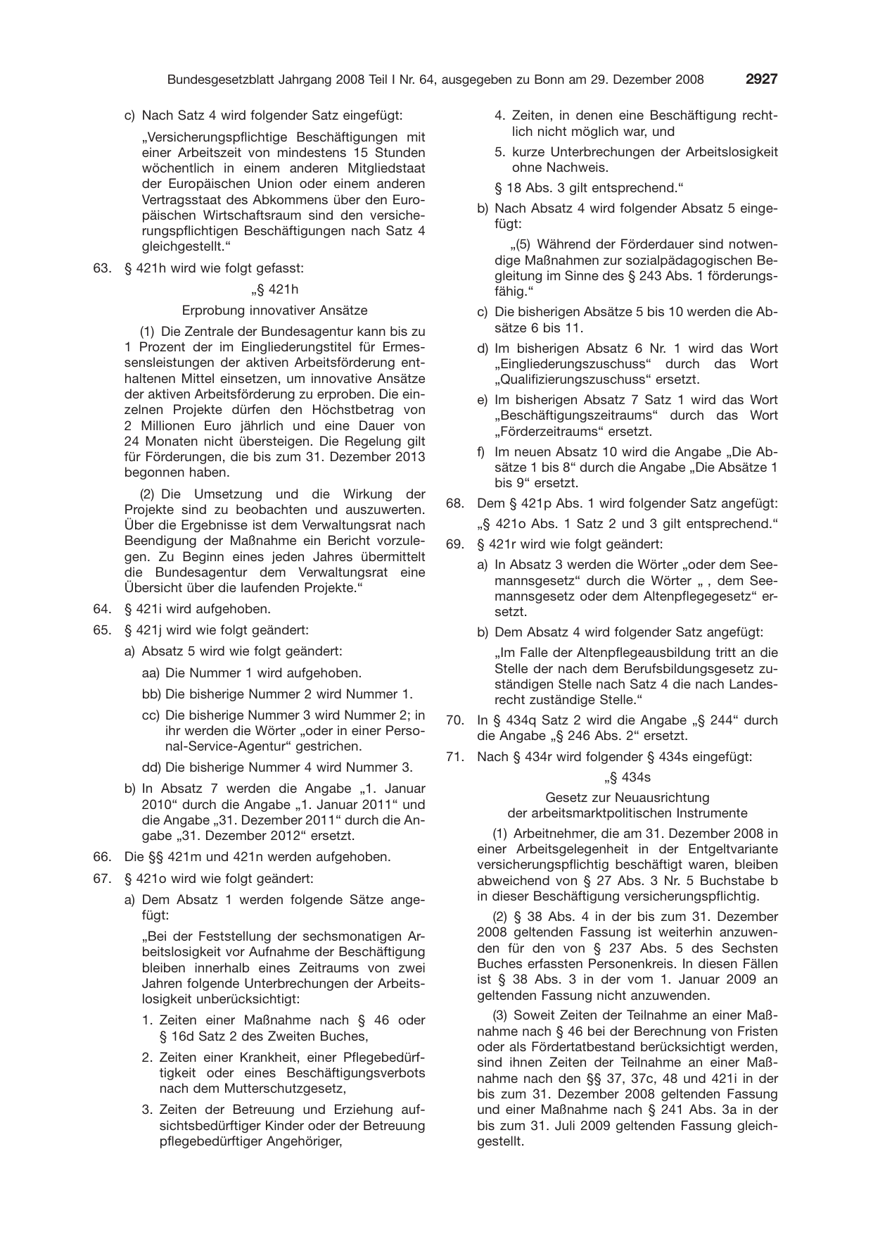 BGBl. 2008, Seite 2927 — Originalseite als Abbildung