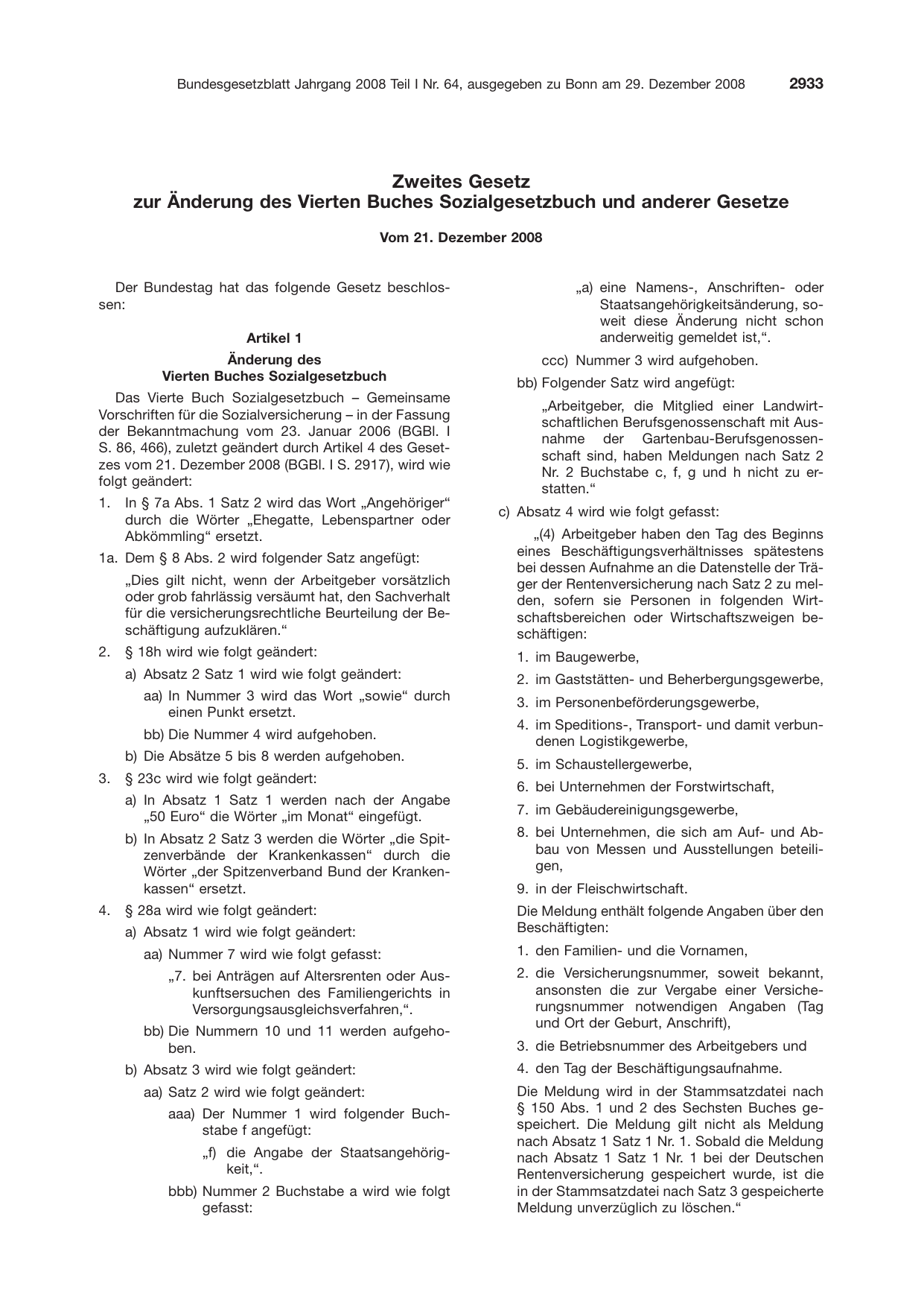 BGBl. 2008, Seite 2933 — Originalseite als Abbildung