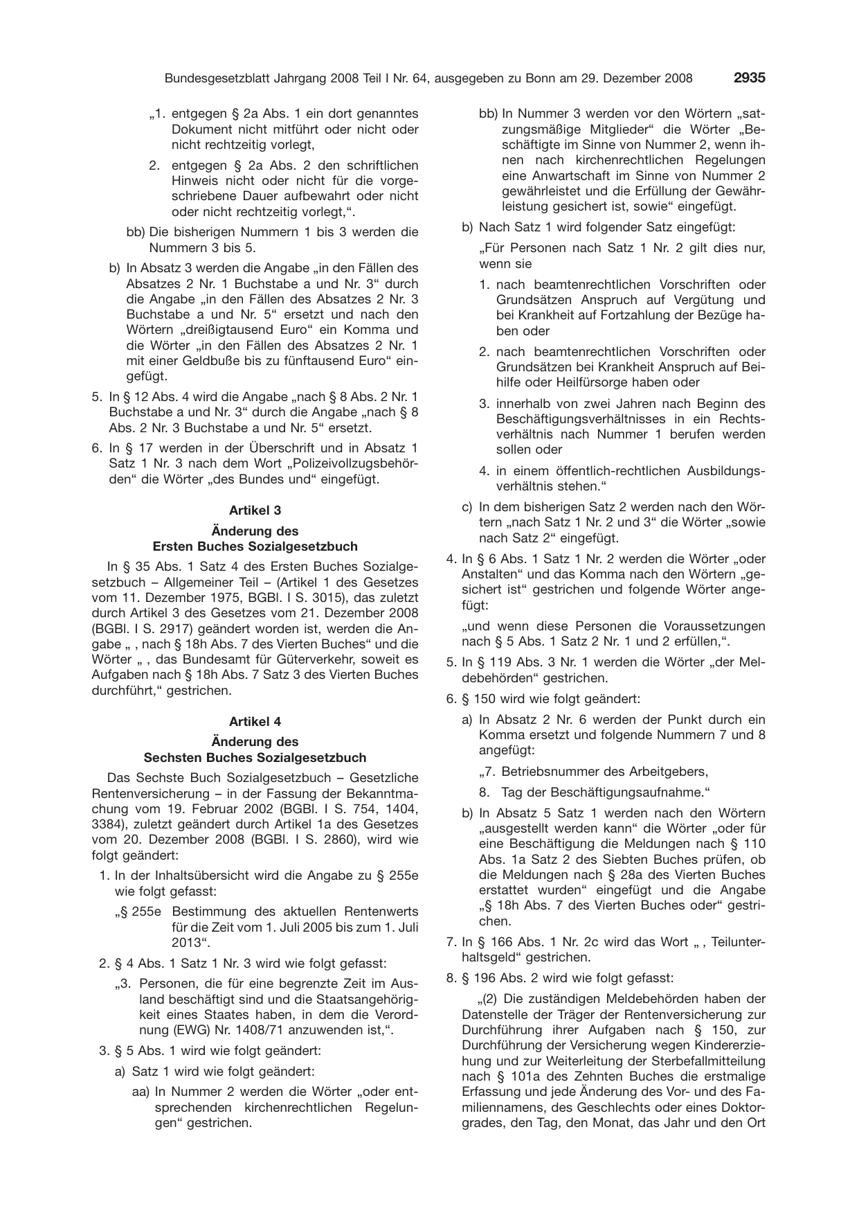 BGBl. 2008, Seite 2935 — Originalseite als Abbildung