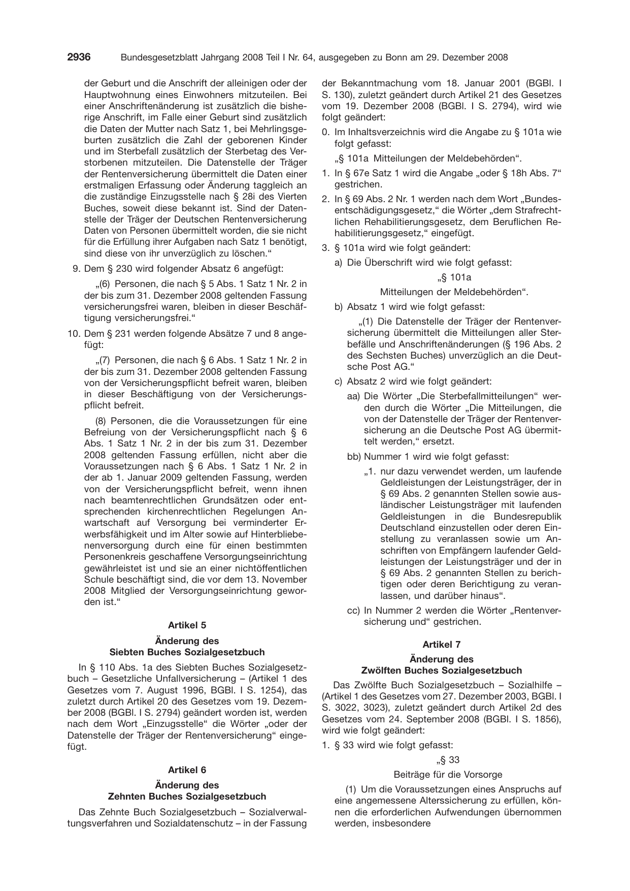 BGBl. 2008, Seite 2936 — Originalseite als Abbildung