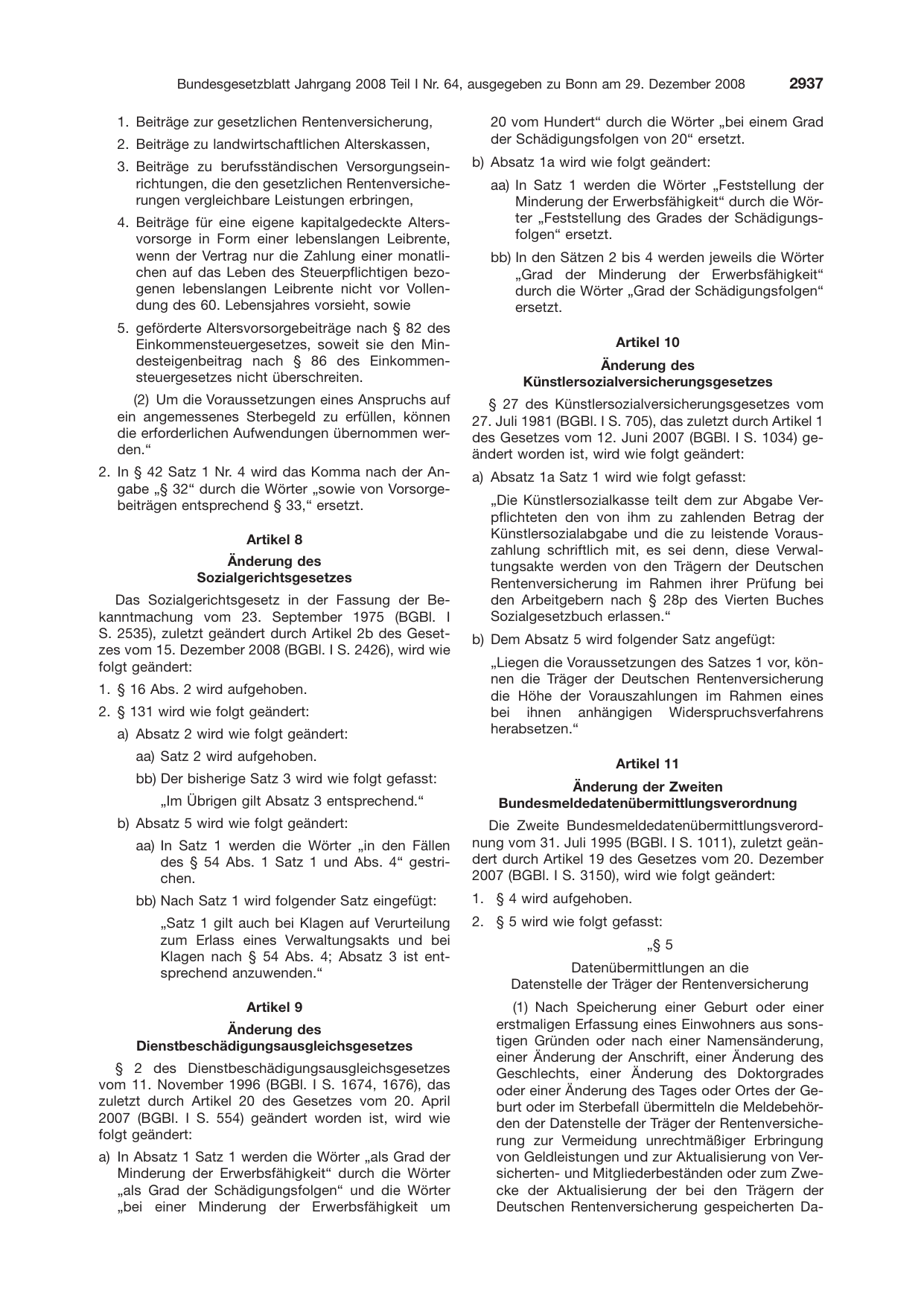 BGBl. 2008, Seite 2937 — Originalseite als Abbildung
