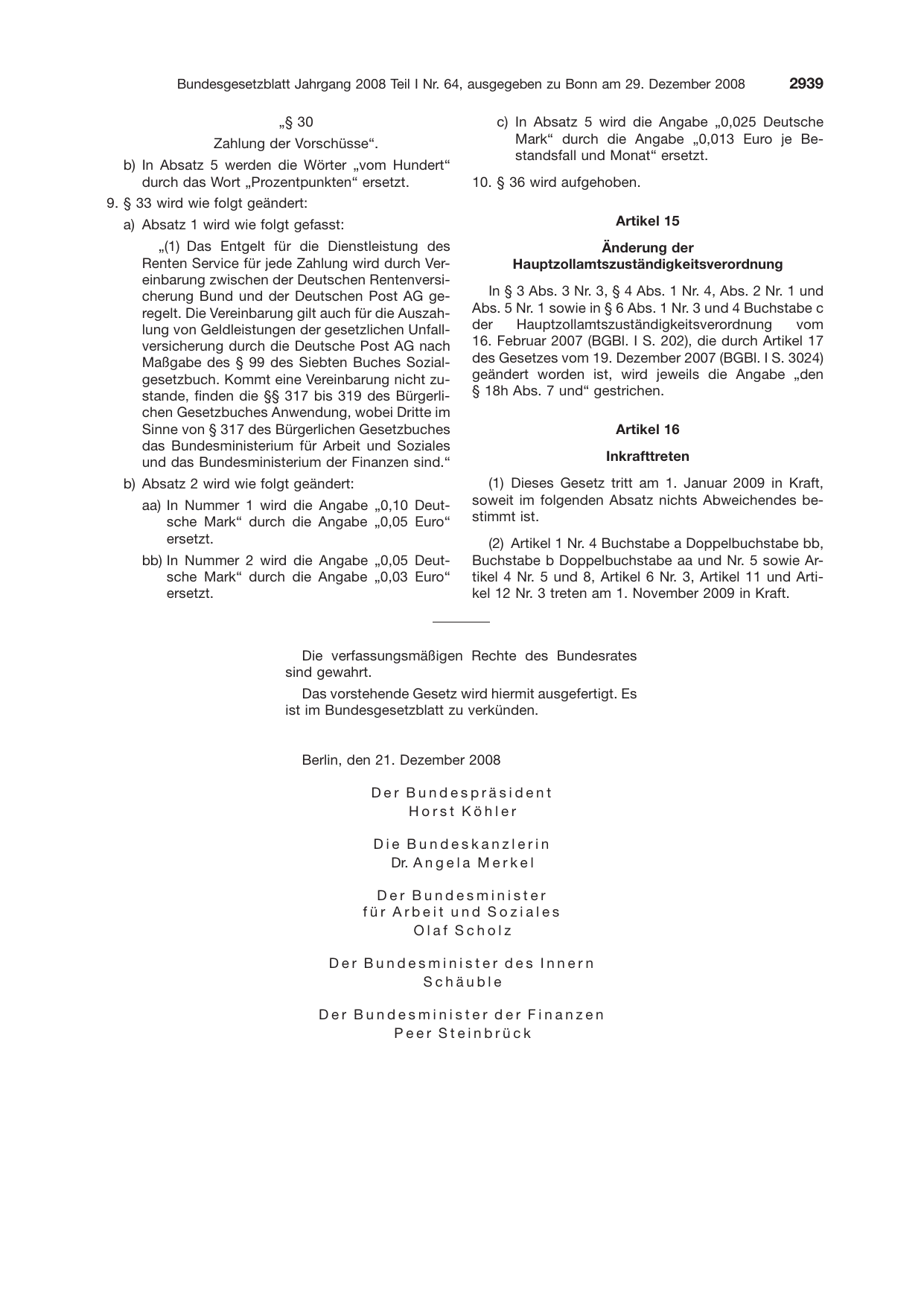 BGBl. 2008, Seite 2939 — Originalseite als Abbildung
