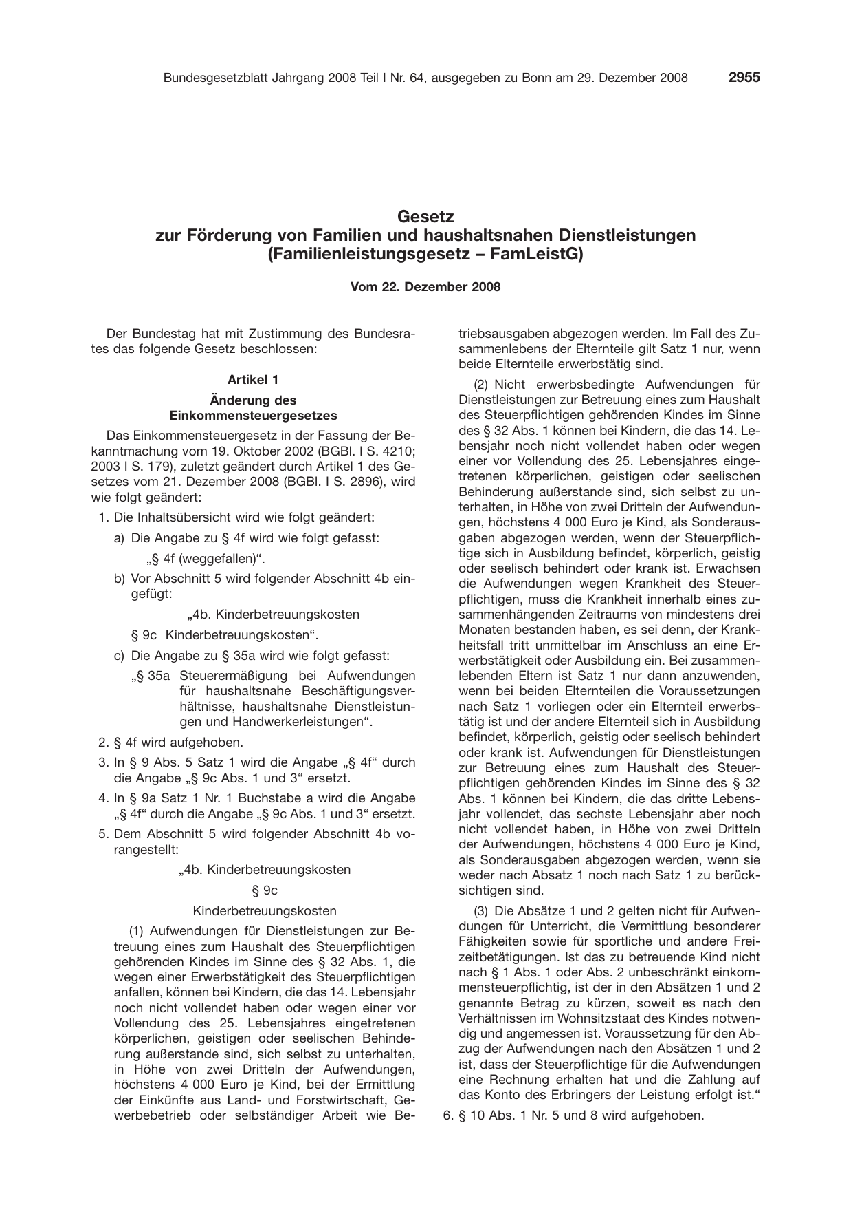 BGBl. 2008, Seite 2955 — Originalseite als Abbildung