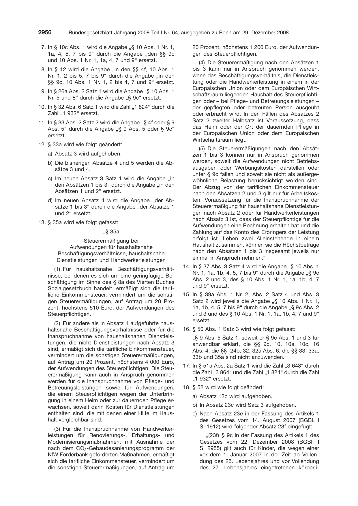 BGBl. 2008, Seite 2956 — Originalseite als Abbildung