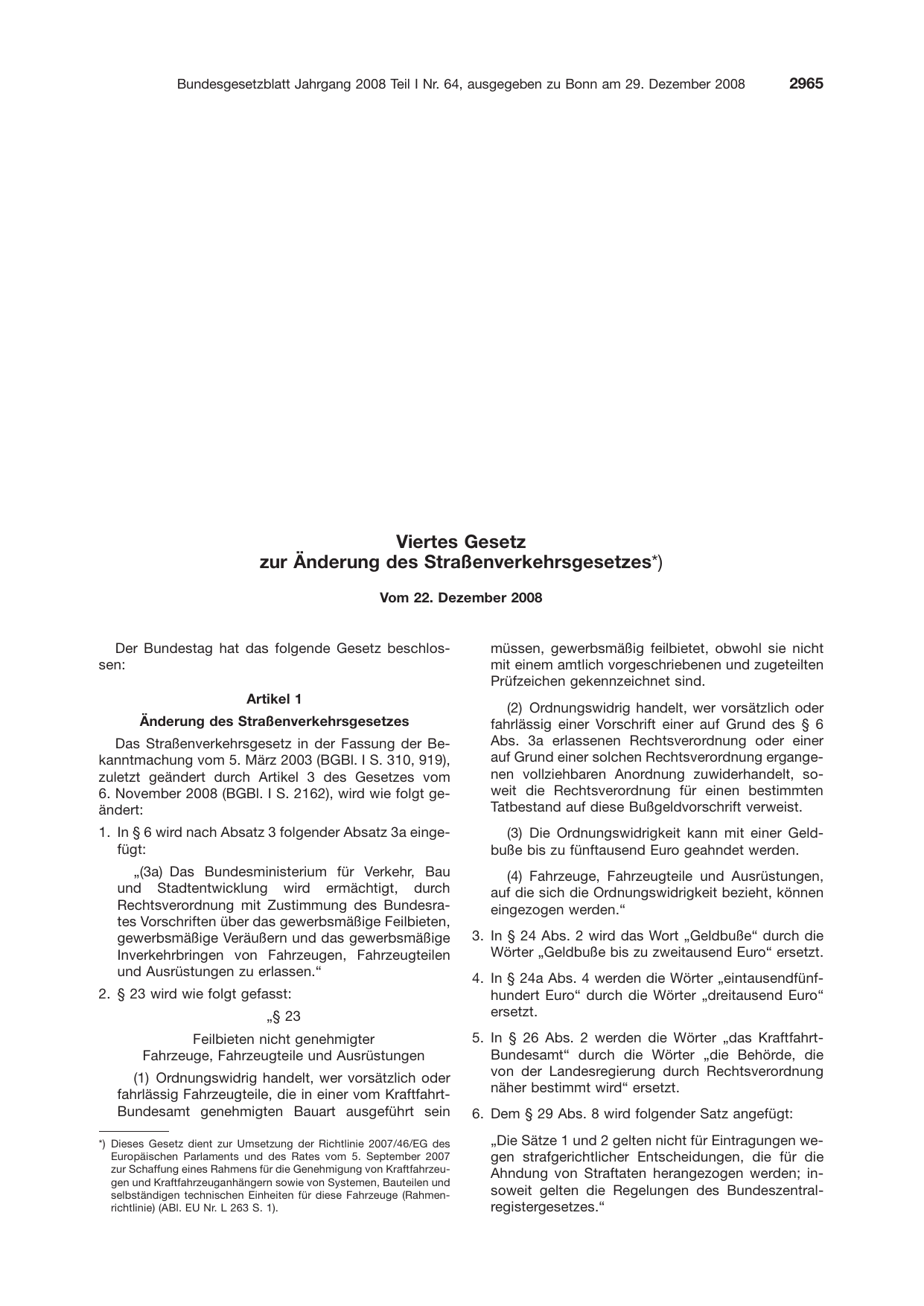 BGBl. 2008, Seite 2965 — Originalseite als Abbildung