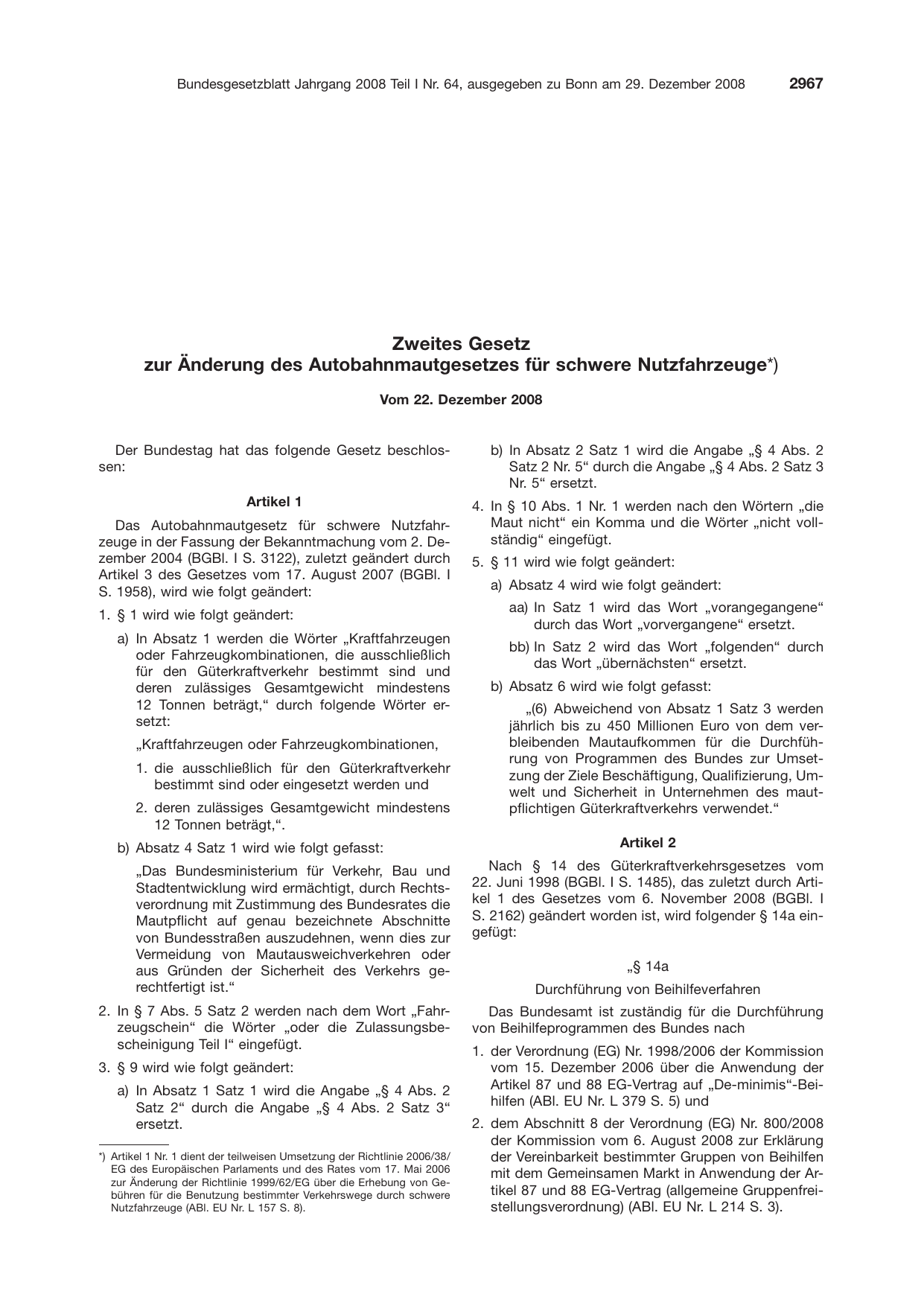 BGBl. 2008, Seite 2967 — Originalseite als Abbildung