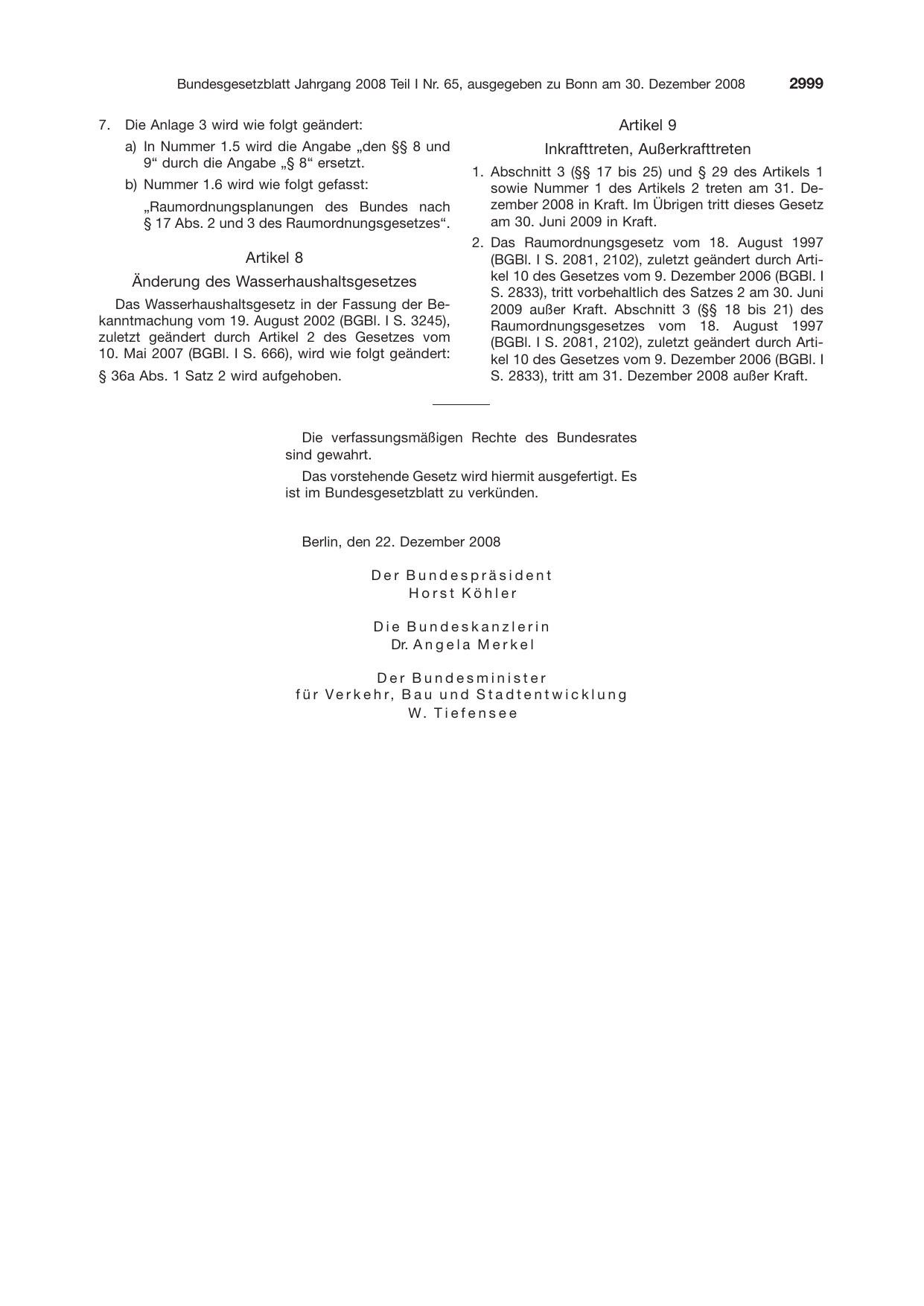 BGBl. 2008, Seite 2999 — Originalseite als Abbildung