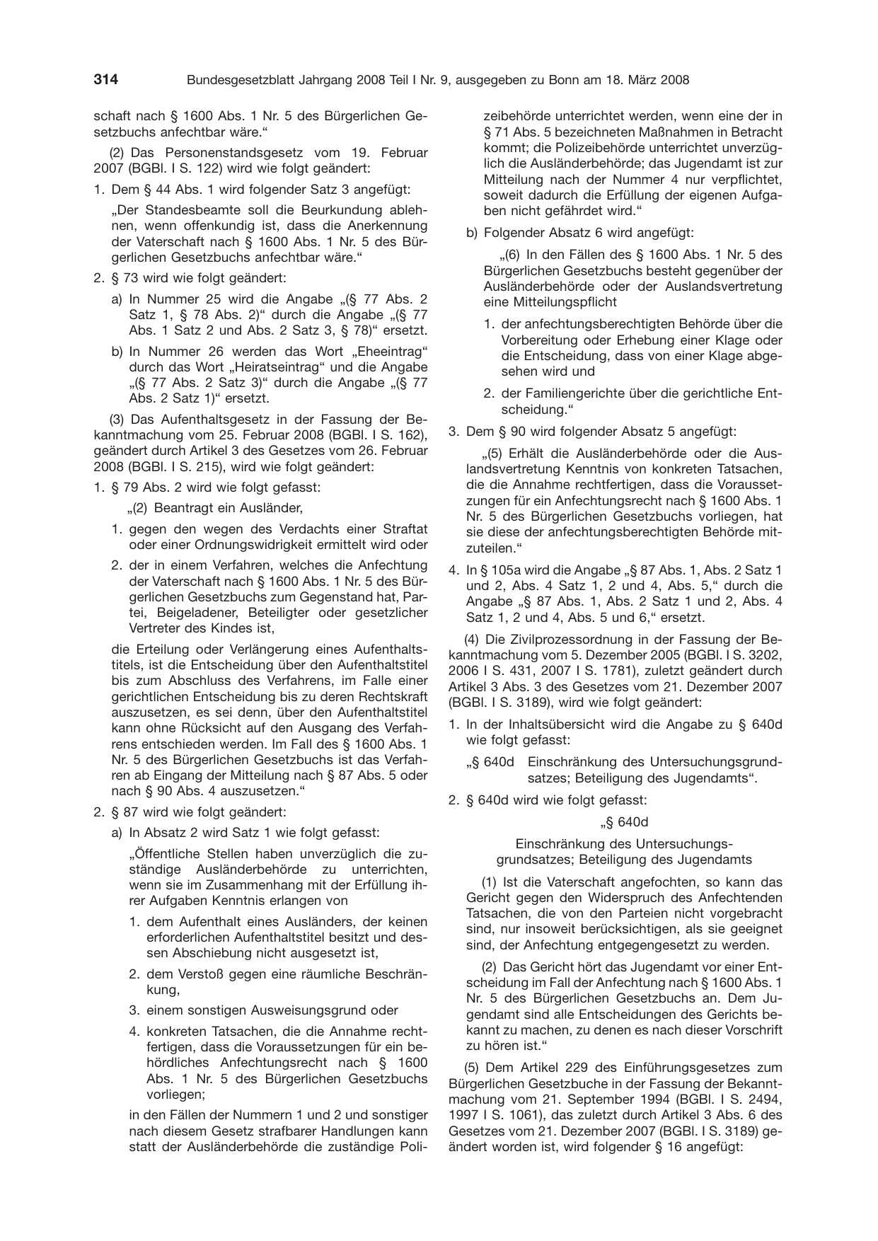 BGBl. 2008, Seite 314 — Originalseite als Abbildung