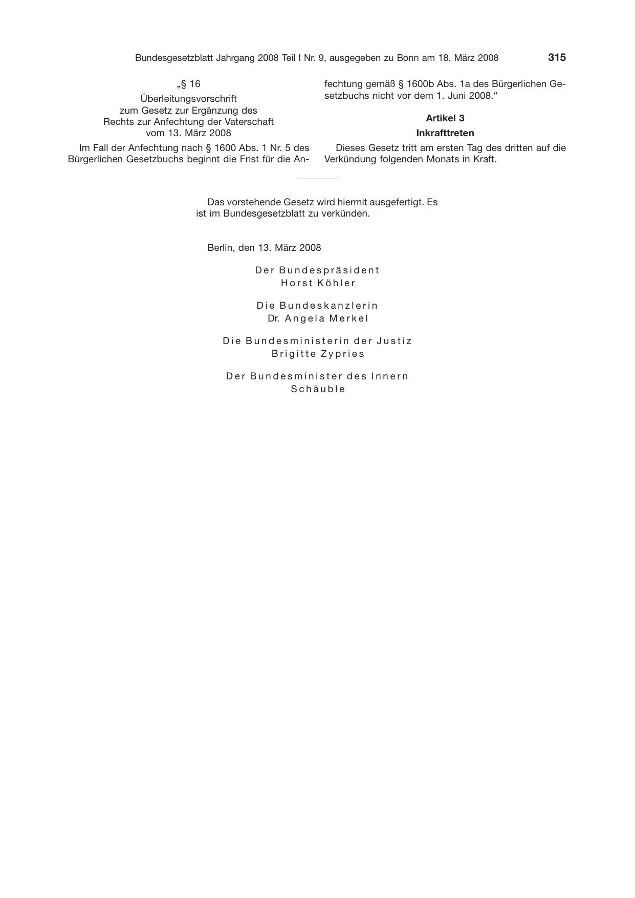 BGBl. 2008, Seite 315 — Originalseite als Abbildung