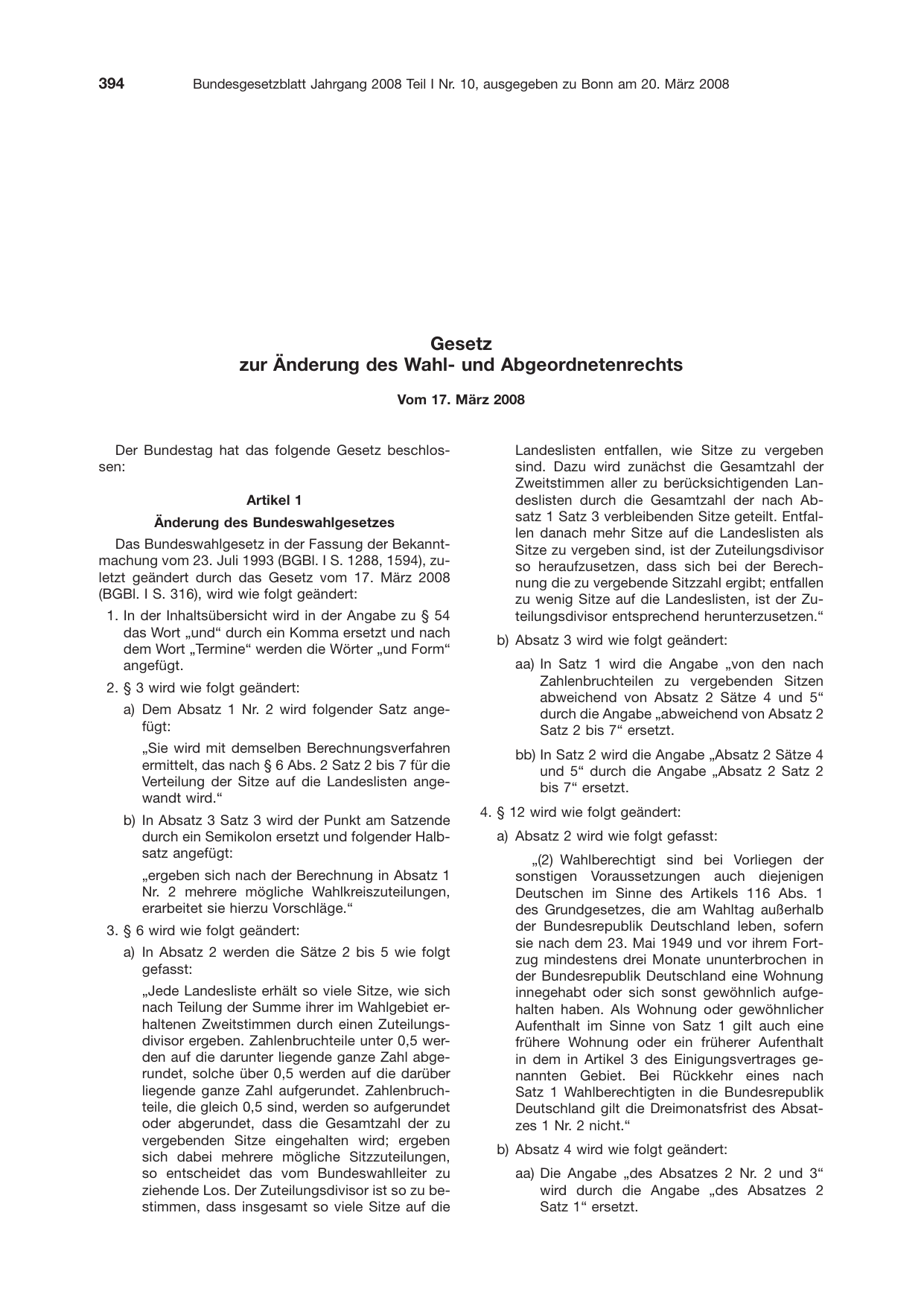BGBl. 2008, Seite 394 — Originalseite als Abbildung