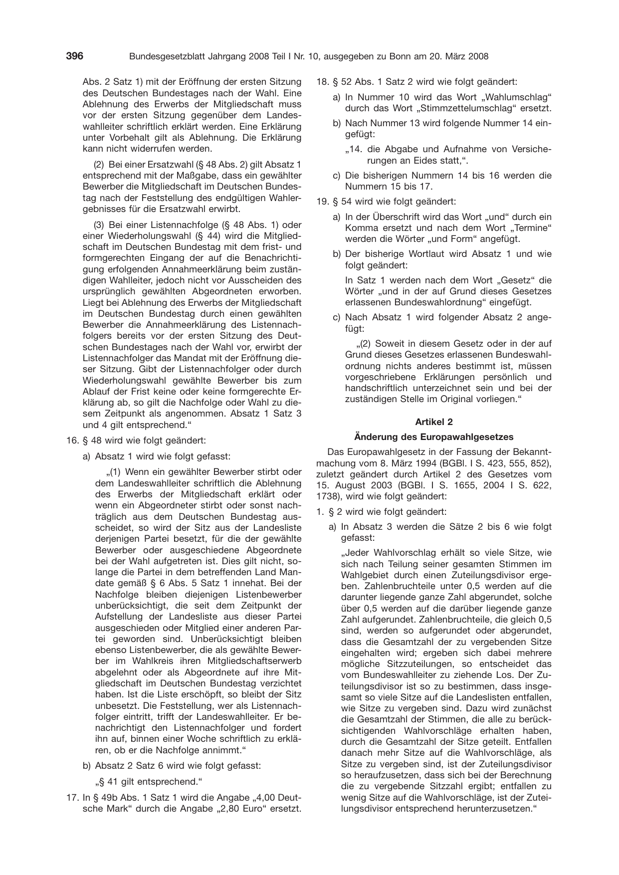 BGBl. 2008, Seite 396 — Originalseite als Abbildung