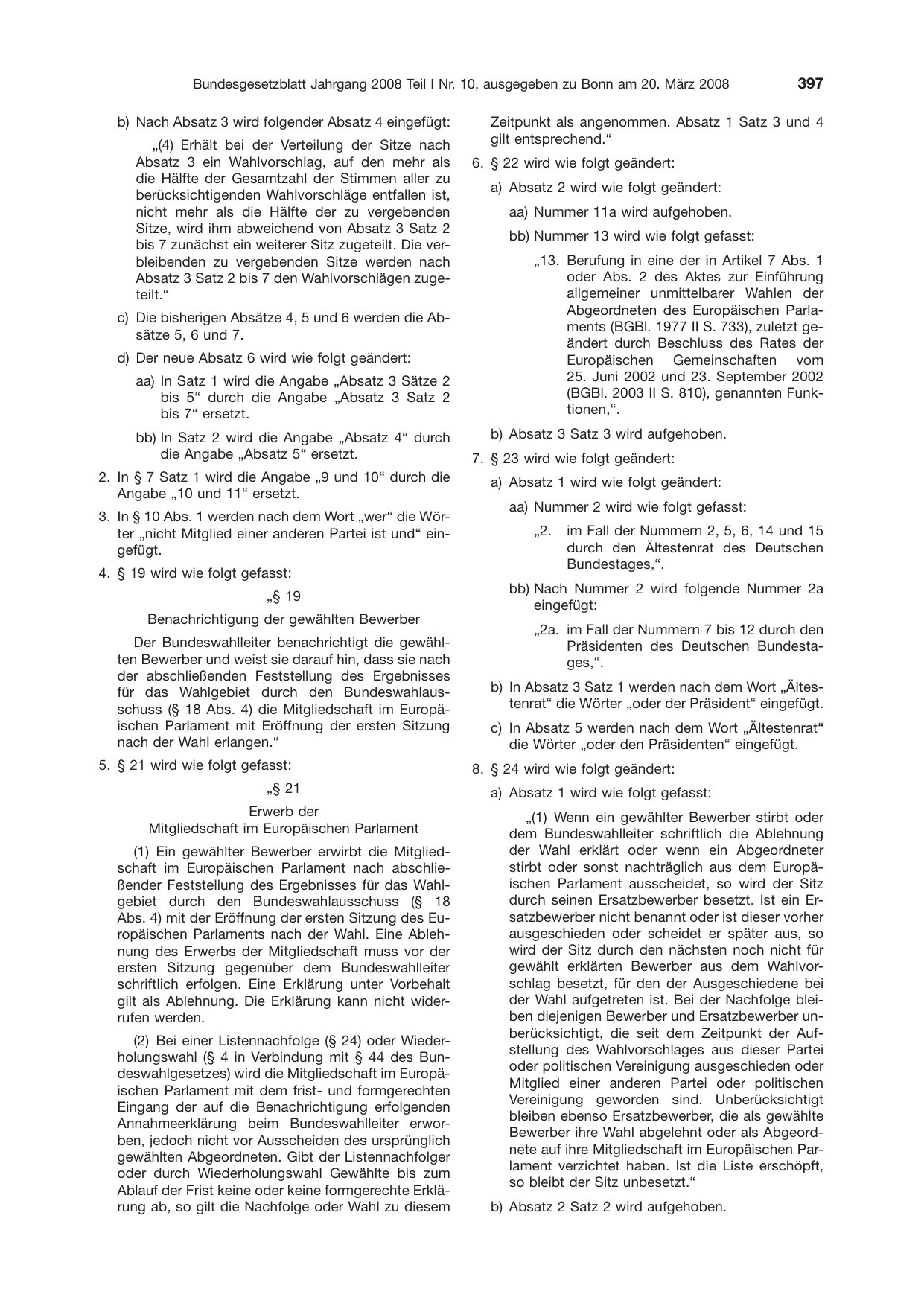 BGBl. 2008, Seite 397 — Originalseite als Abbildung