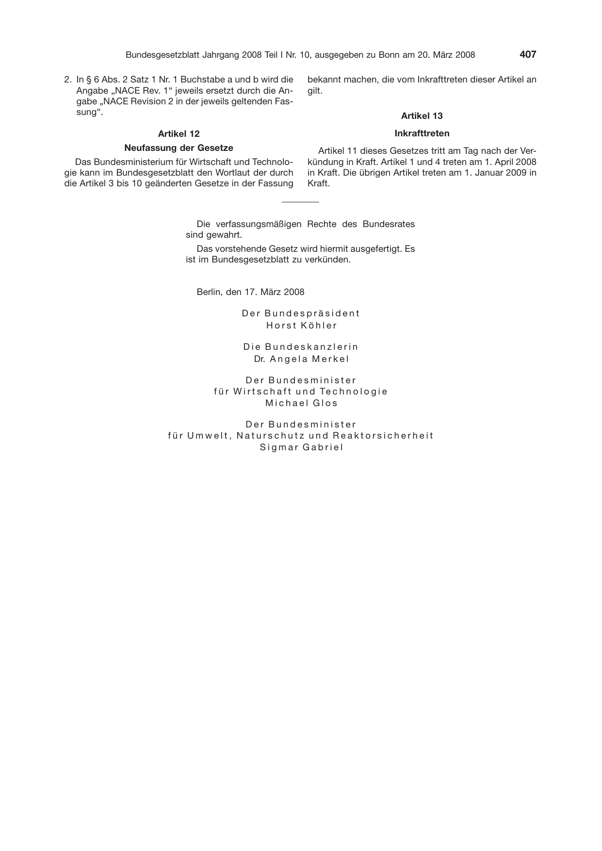 BGBl. 2008, Seite 407 — Originalseite als Abbildung