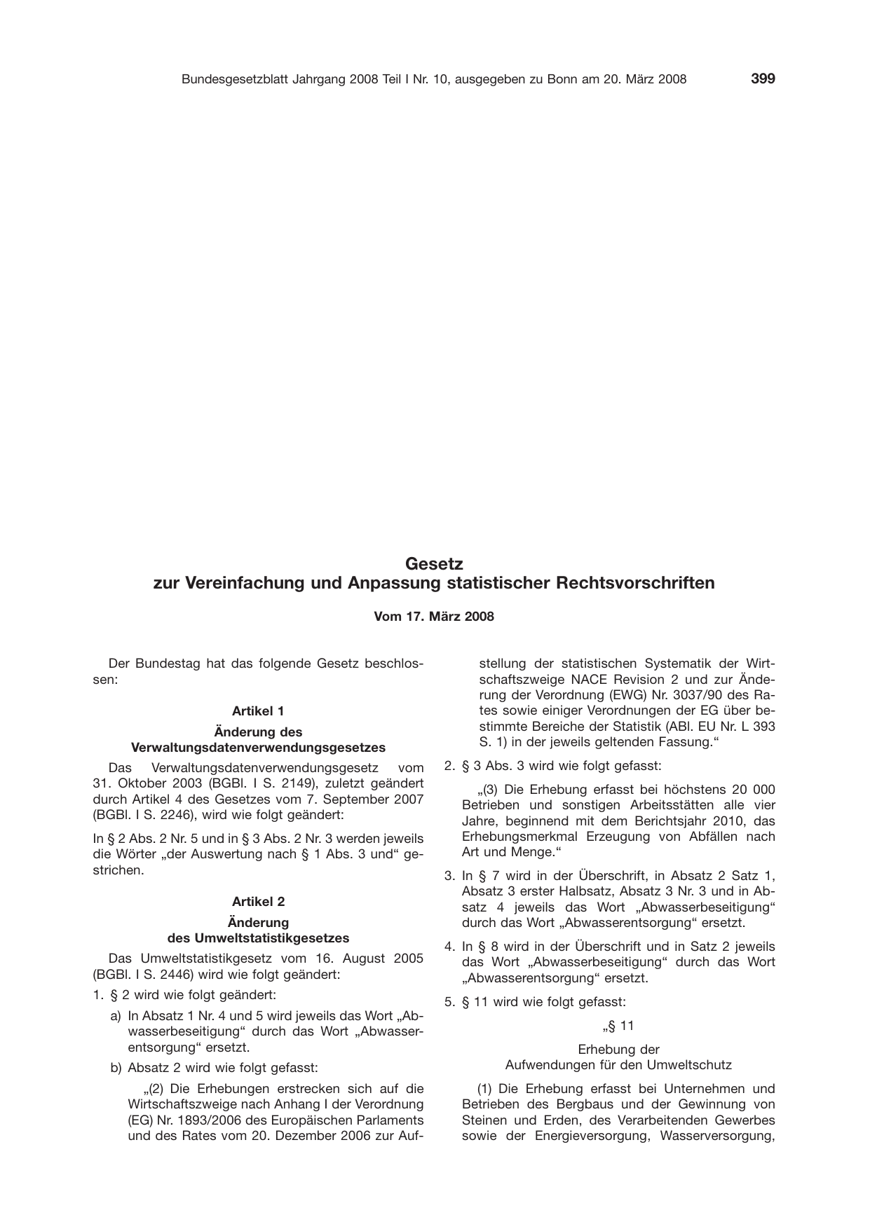 BGBl. 2008, Seite 399 — Originalseite als Abbildung