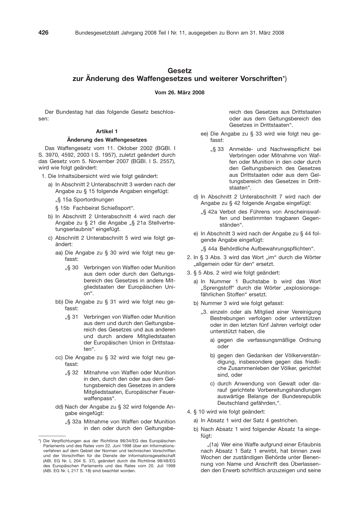 BGBl. 2008, Seite 426 — Originalseite als Abbildung