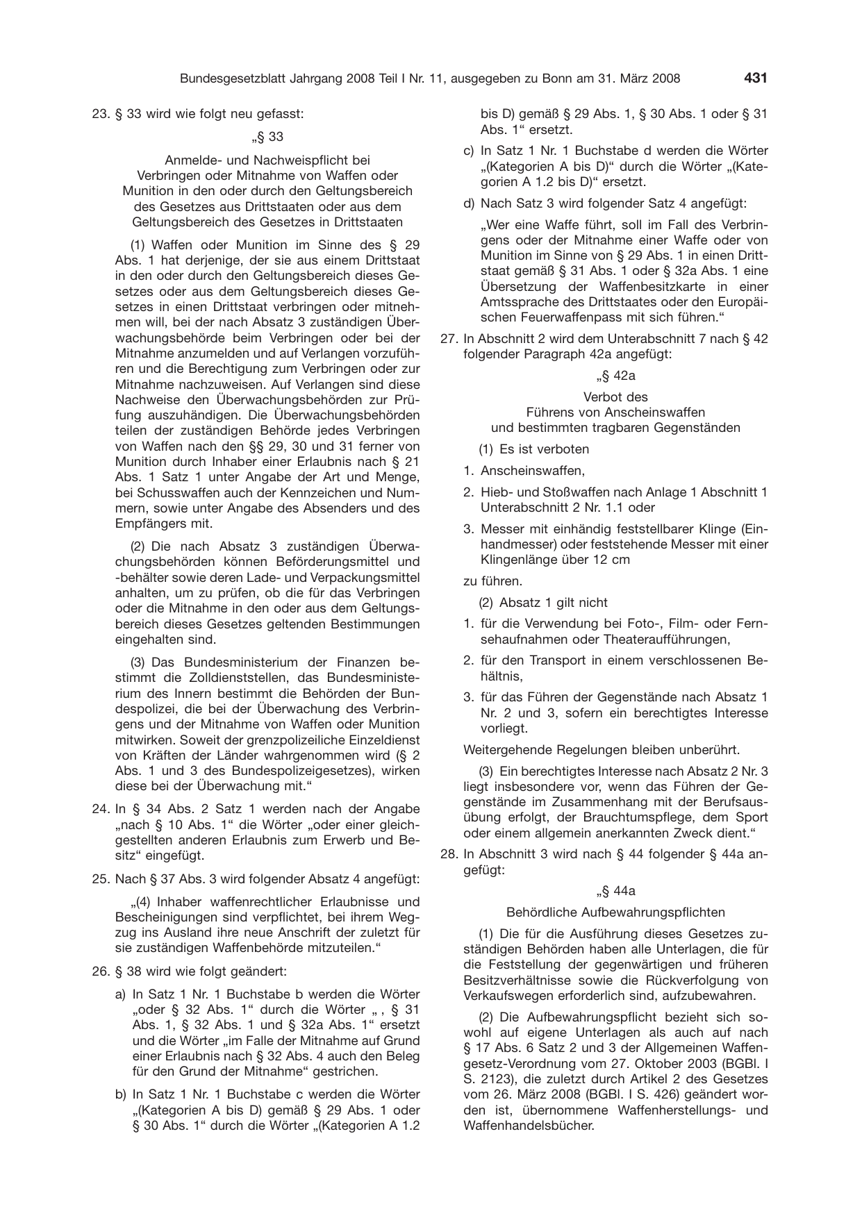 BGBl. 2008, Seite 431 — Originalseite als Abbildung