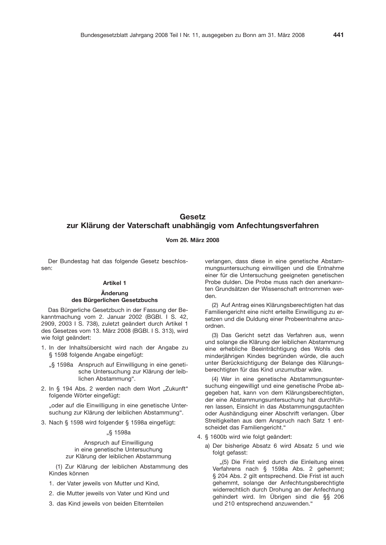 BGBl. 2008, Seite 441 — Originalseite als Abbildung
