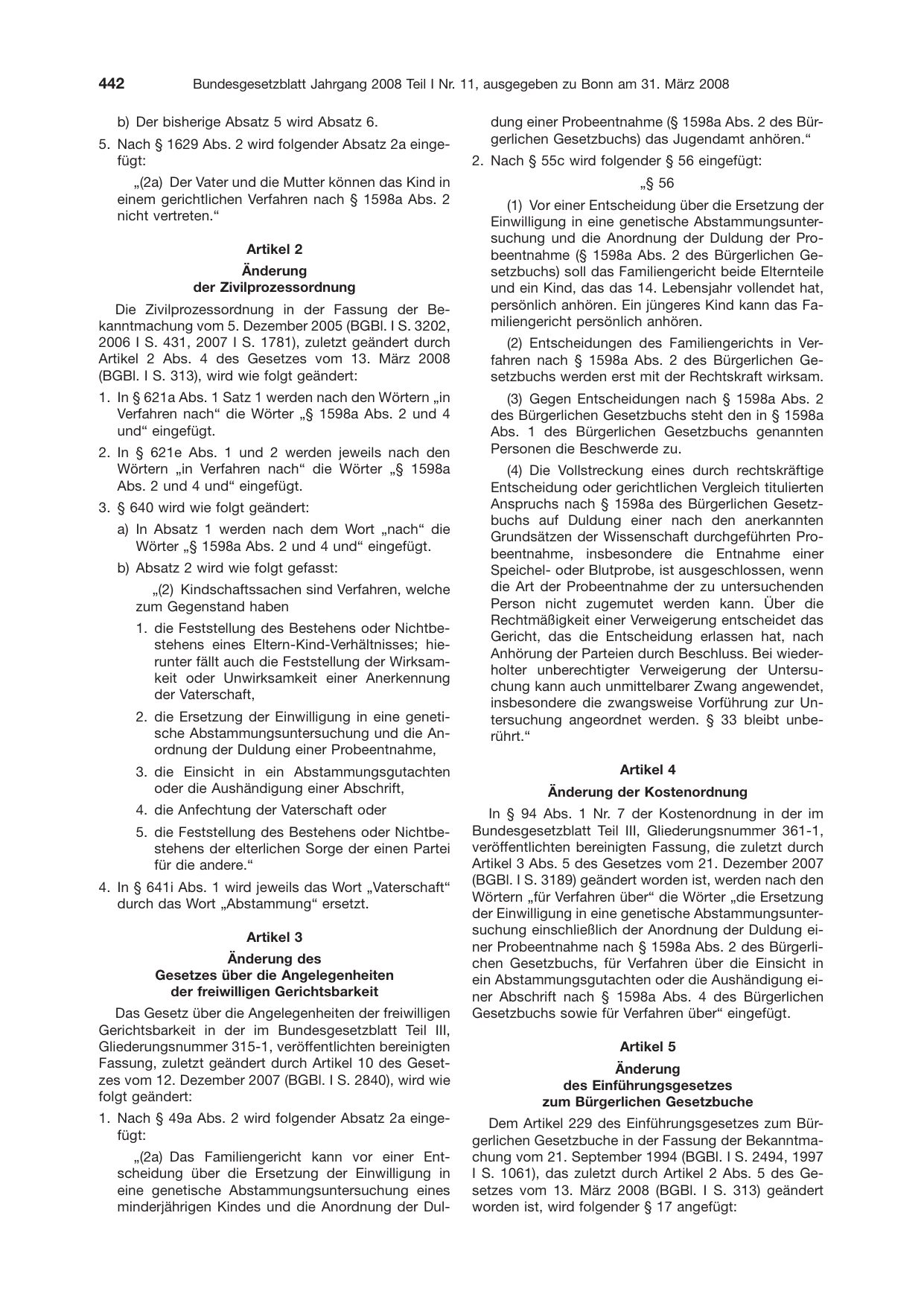 BGBl. 2008, Seite 442 — Originalseite als Abbildung