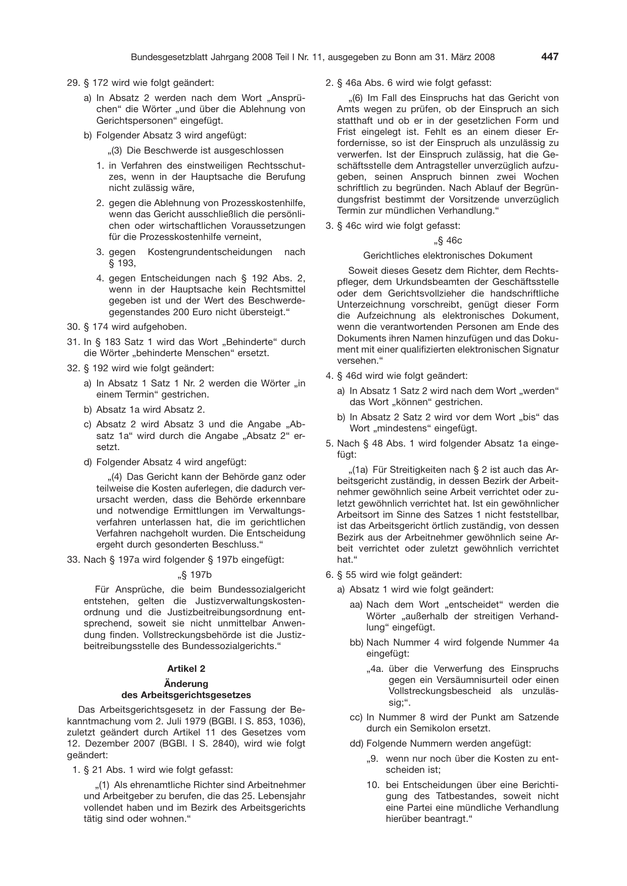 BGBl. 2008, Seite 447 — Originalseite als Abbildung