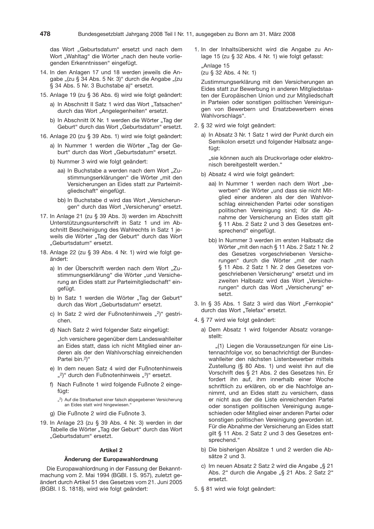 BGBl. 2008, Seite 478 — Originalseite als Abbildung