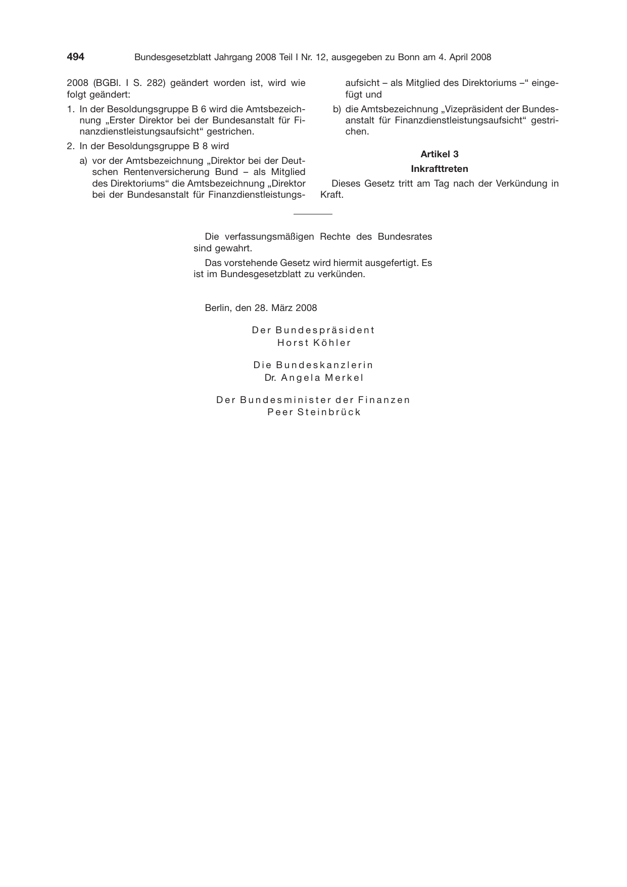 BGBl. 2008, Seite 494 — Originalseite als Abbildung