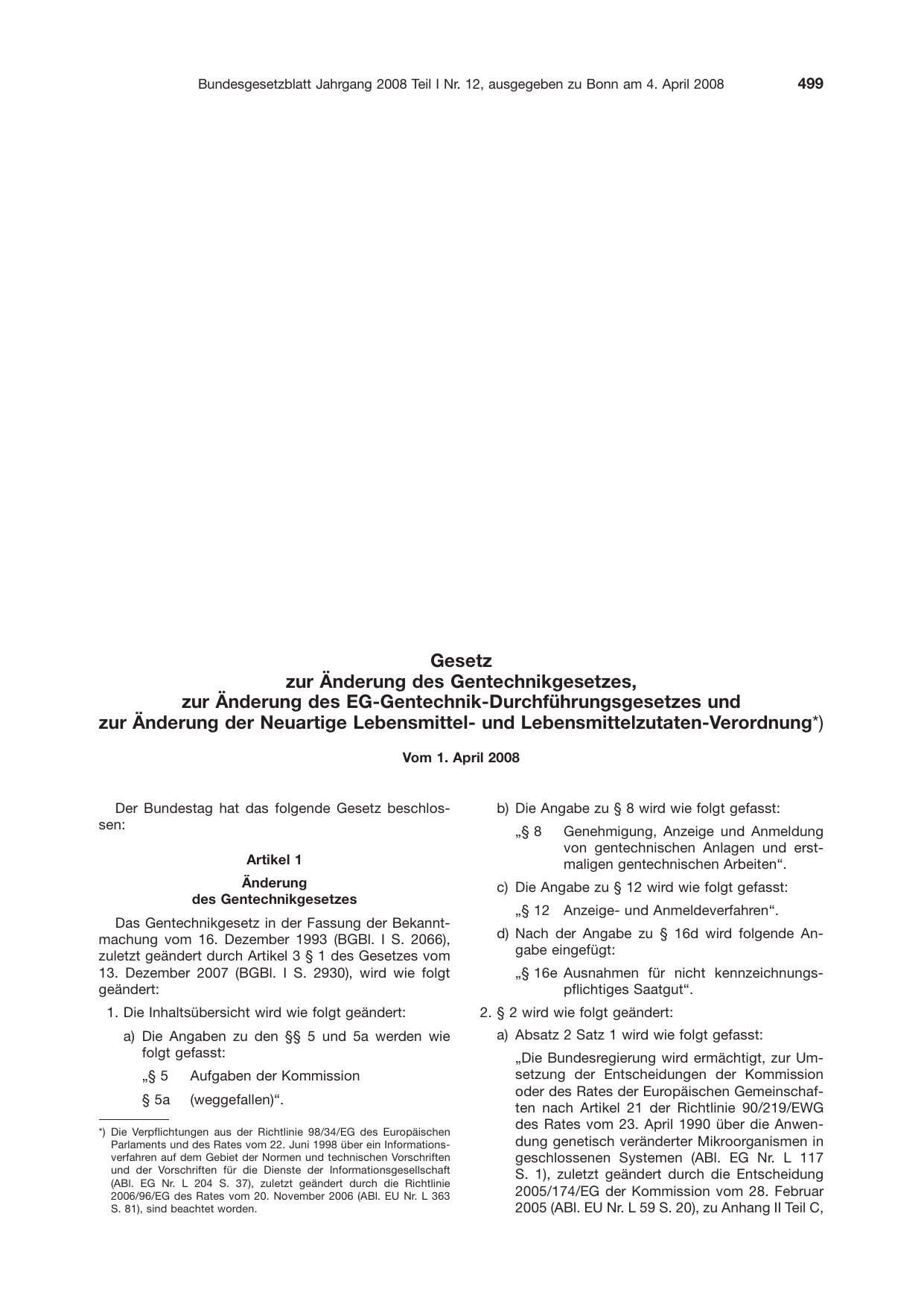 BGBl. 2008, Seite 499 — Originalseite als Abbildung