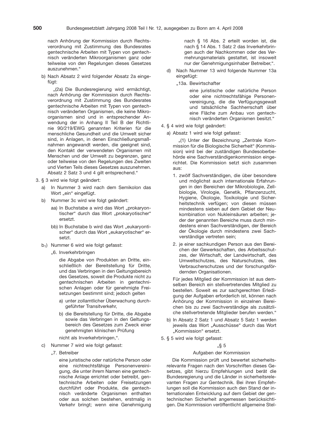 BGBl. 2008, Seite 500 — Originalseite als Abbildung