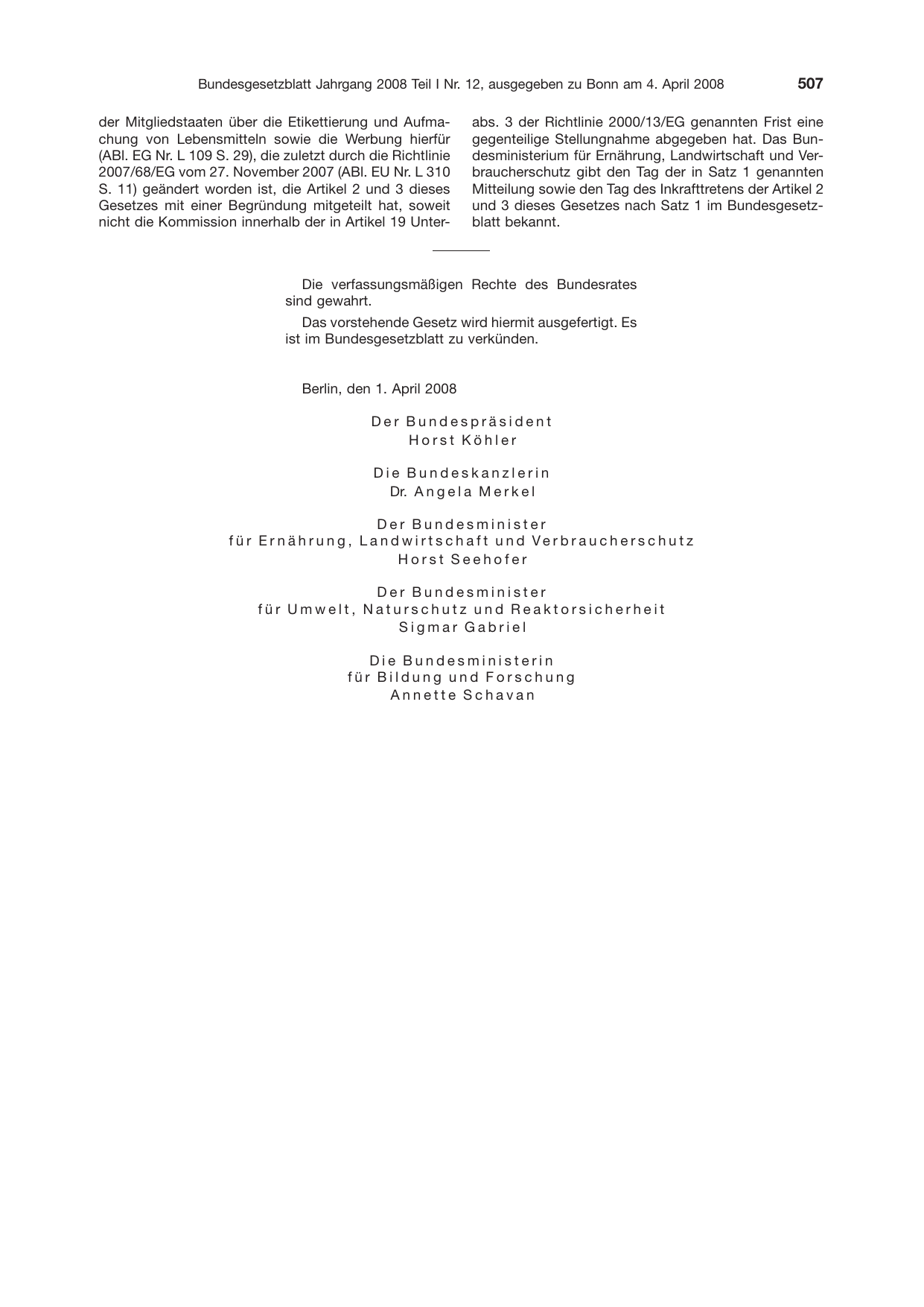 BGBl. 2008, Seite 507 — Originalseite als Abbildung