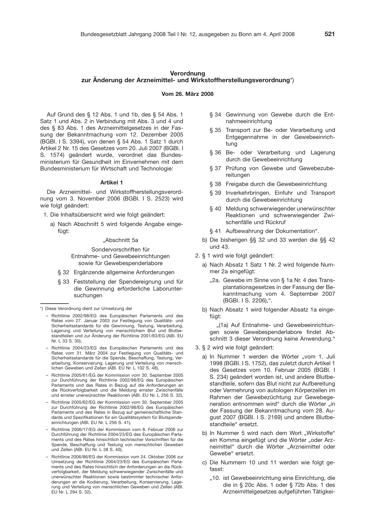 BGBl. 2008, Seite 521 — Originalseite als Abbildung