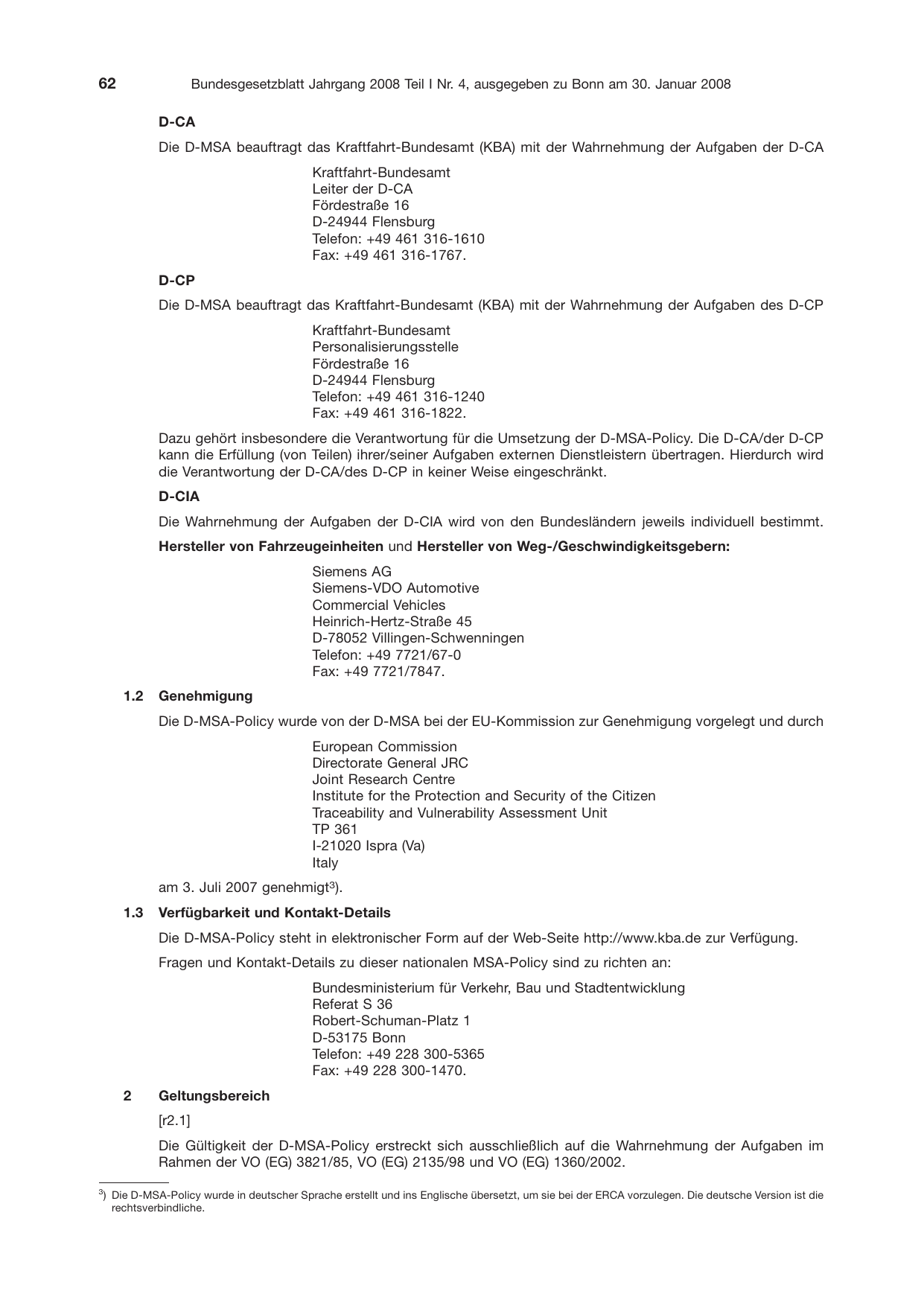 BGBl. 2008, Seite 62 — Originalseite als Abbildung